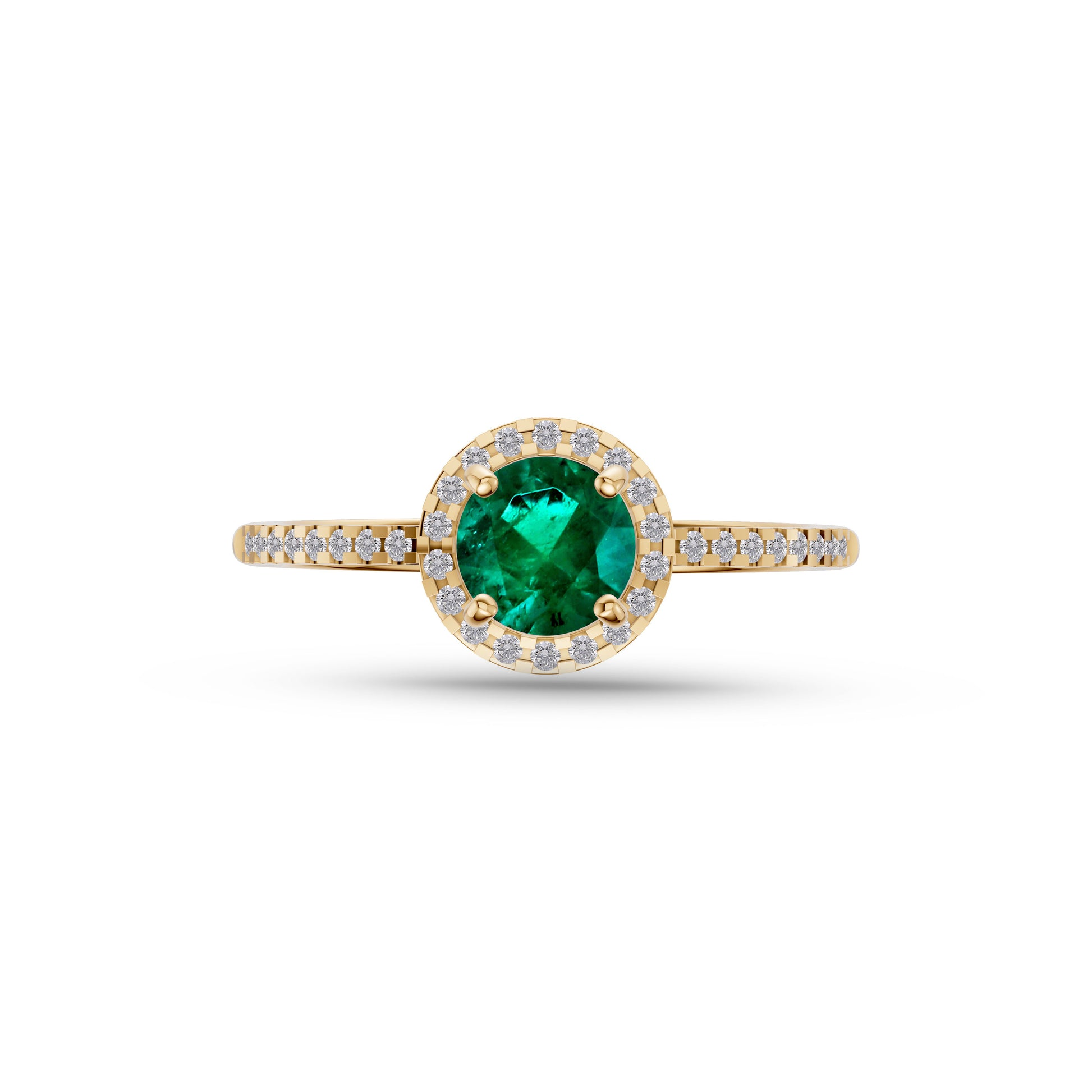 Emerald Round Solitaire Ring In 18K Gold