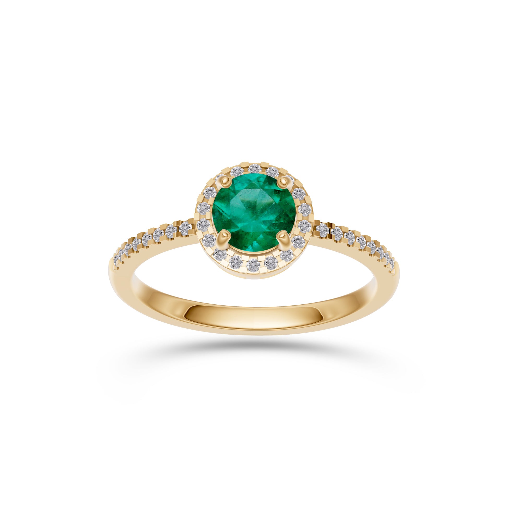 Emerald Round Solitaire Ring In 18K Gold