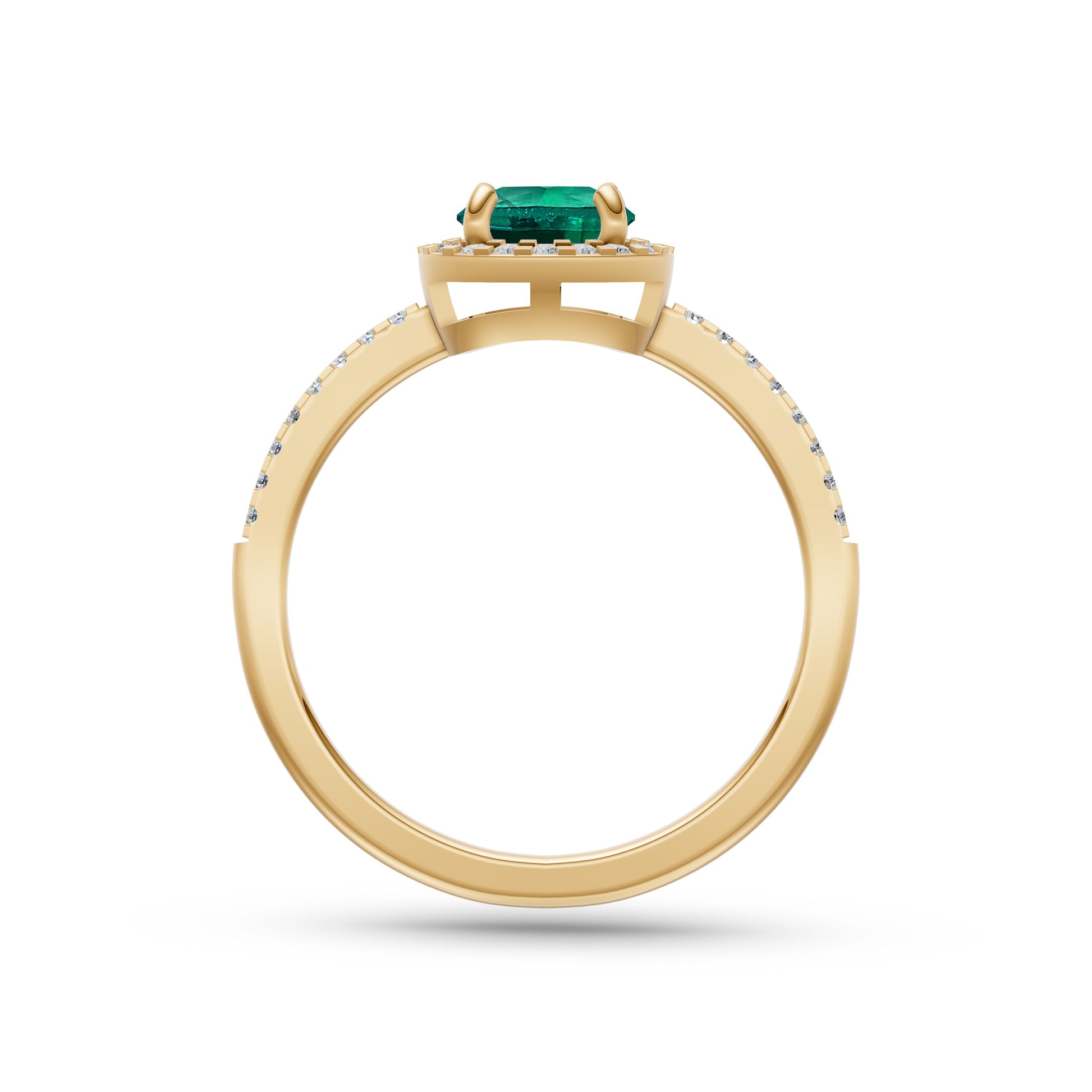 Emerald Round Solitaire Ring In 18K Gold
