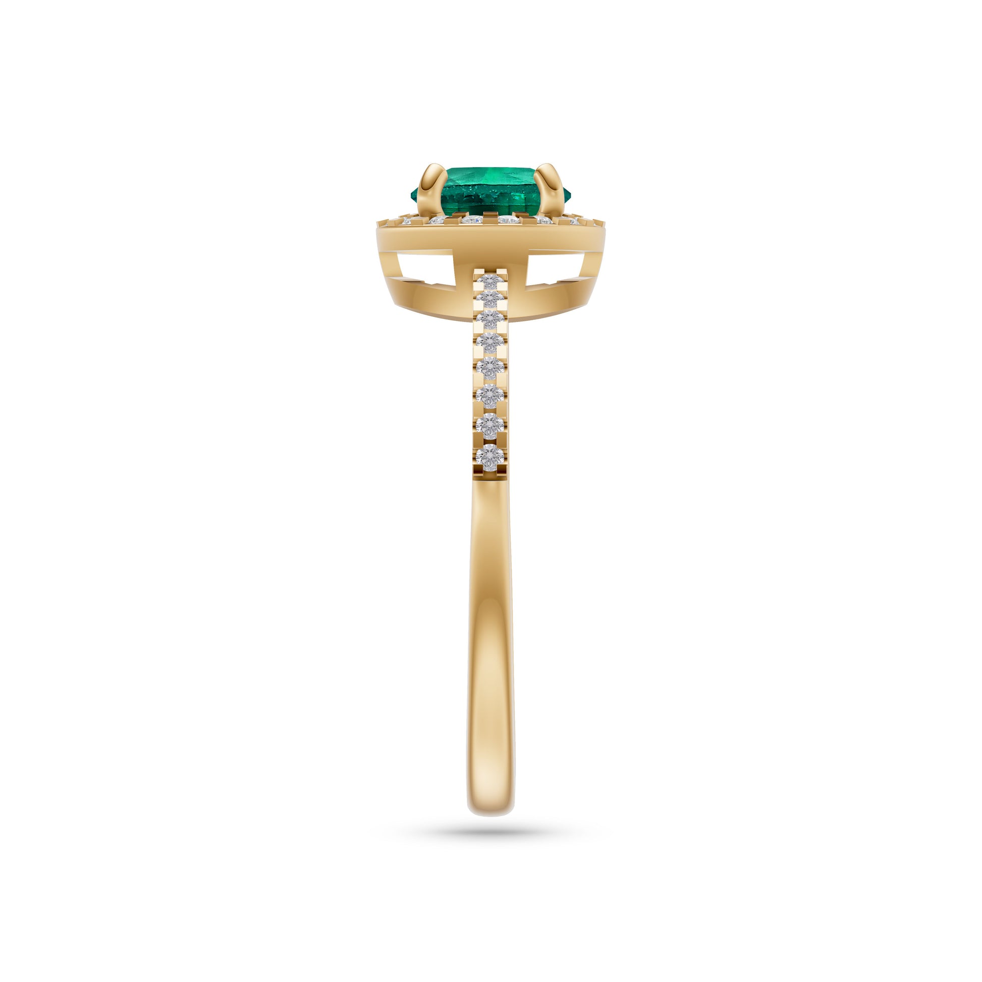 Emerald Round Solitaire Ring In 18K Gold