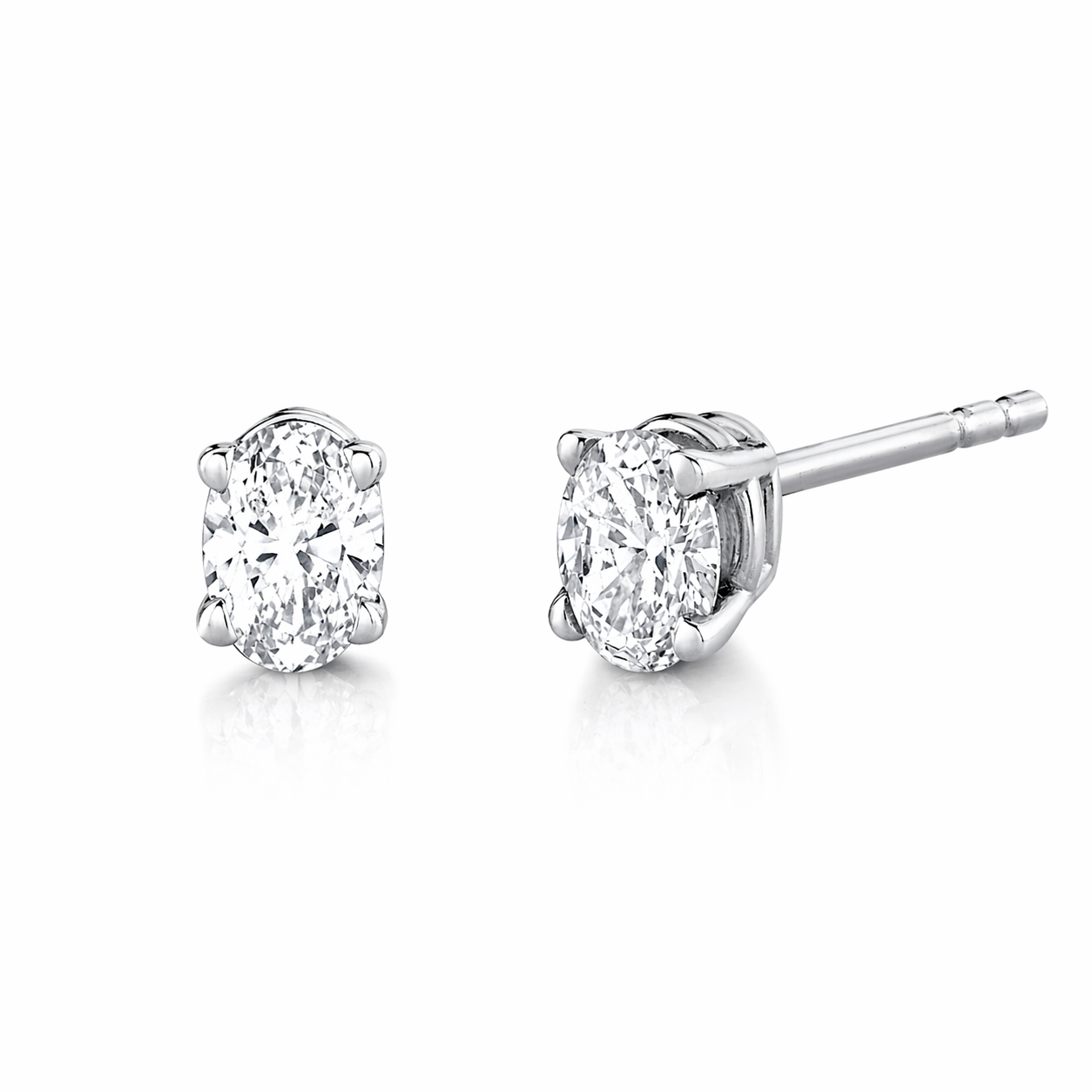 Oval Natural Diamond Stud Earrings in 14K Gold