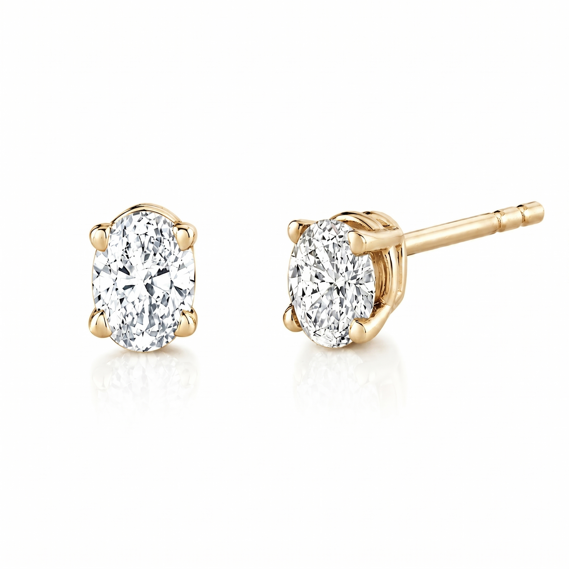 Oval Natural Diamond Stud Earrings in 14K Gold