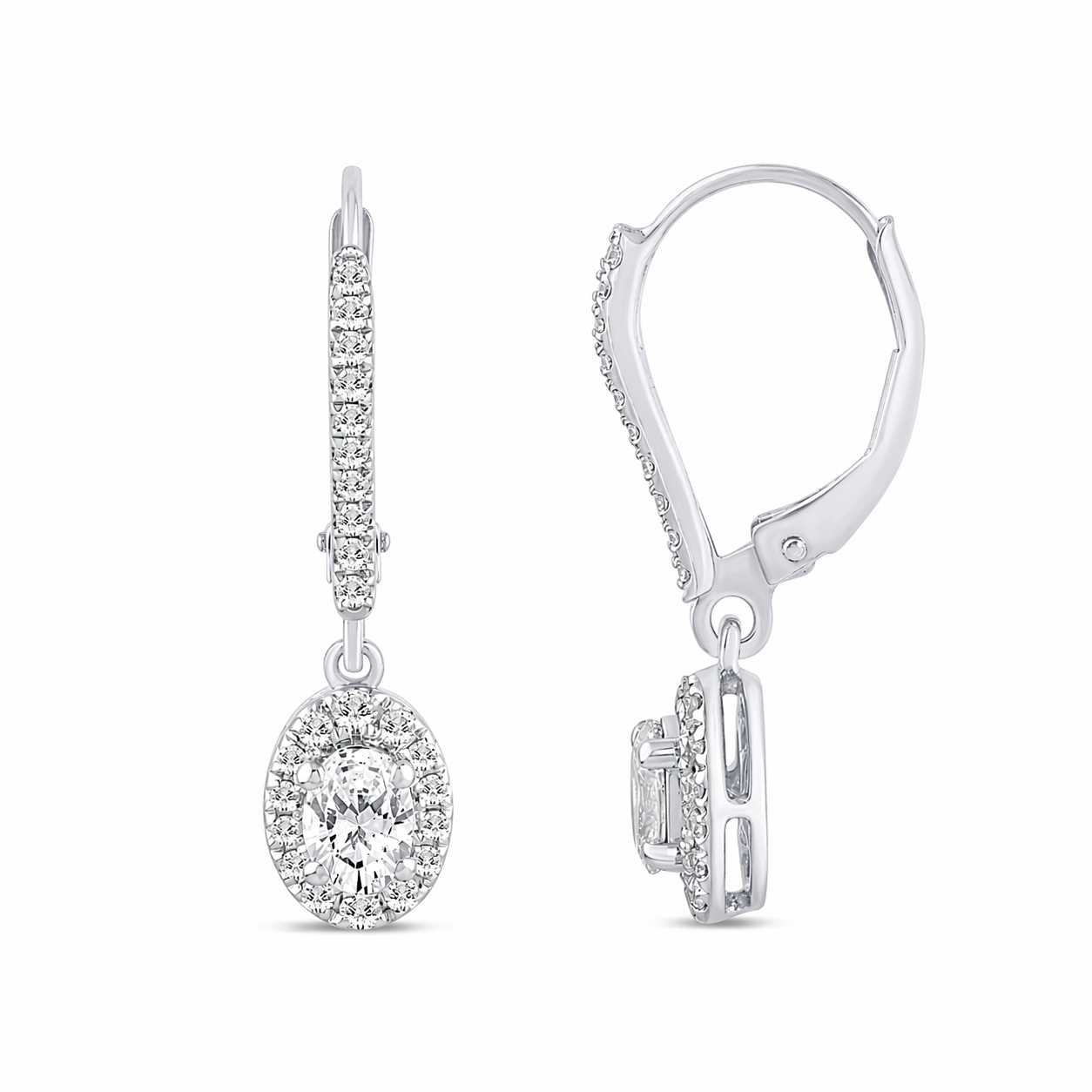 Oval Halo Natural Diamond Earrings In 14K Gold
