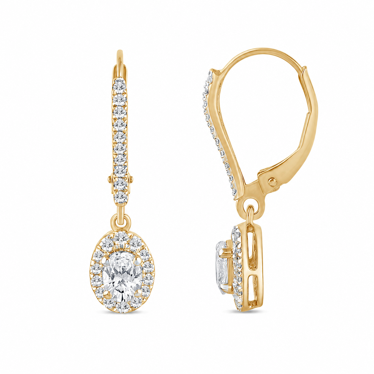 Oval Halo Natural Diamond Earrings In 14K Gold