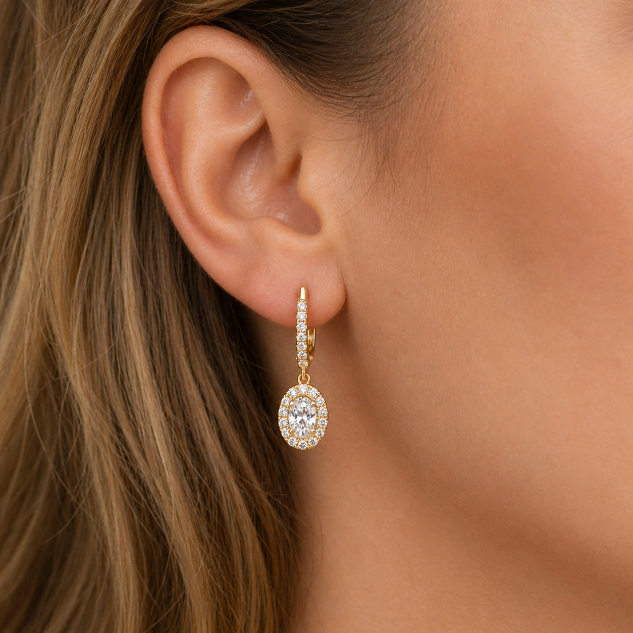 Oval Halo Natural Diamond Earrings In 14K Gold