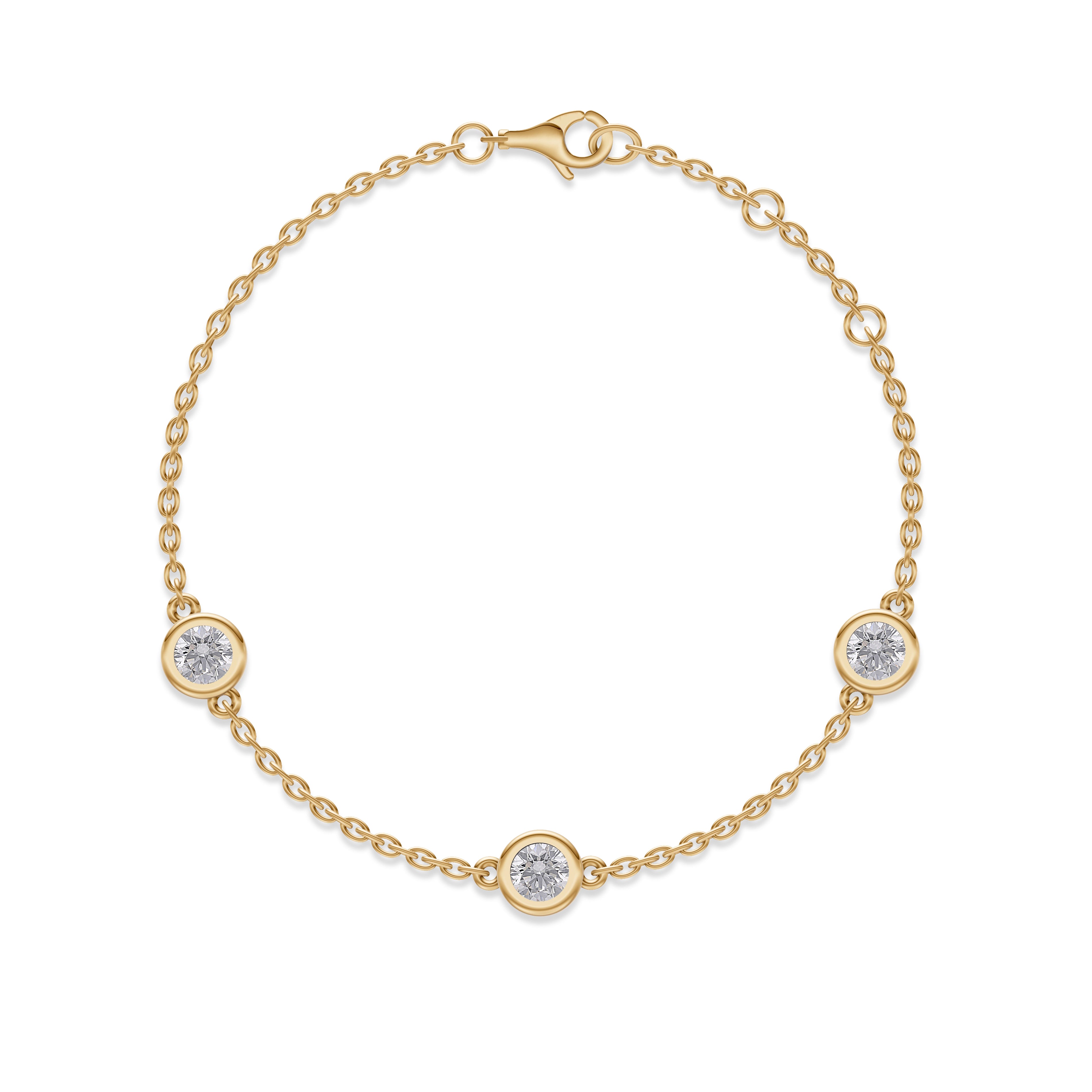 Elegant Three-Diamond Station Bracelet in 14K Gold