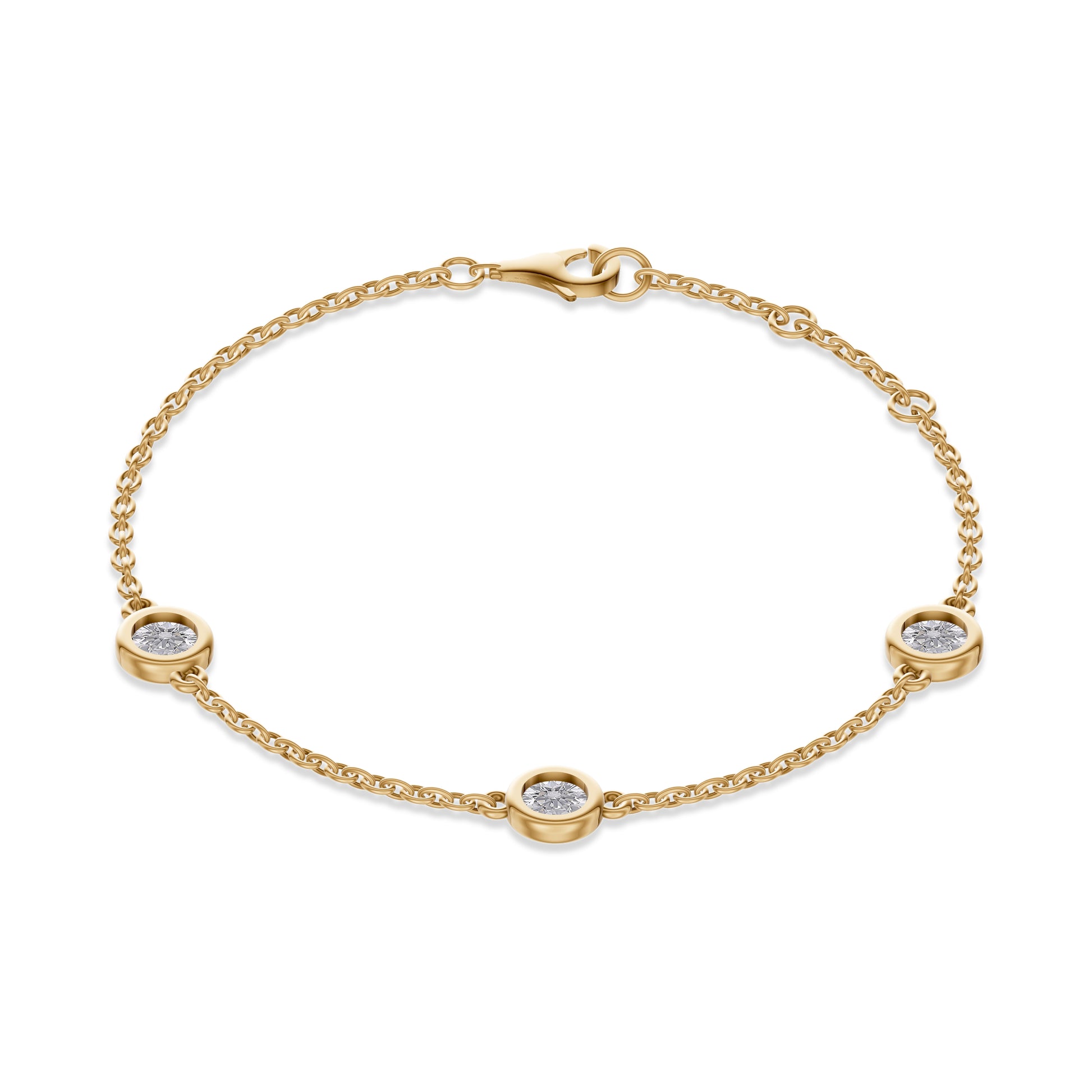 Elegant Three-Diamond Station Bracelet in 14K Gold