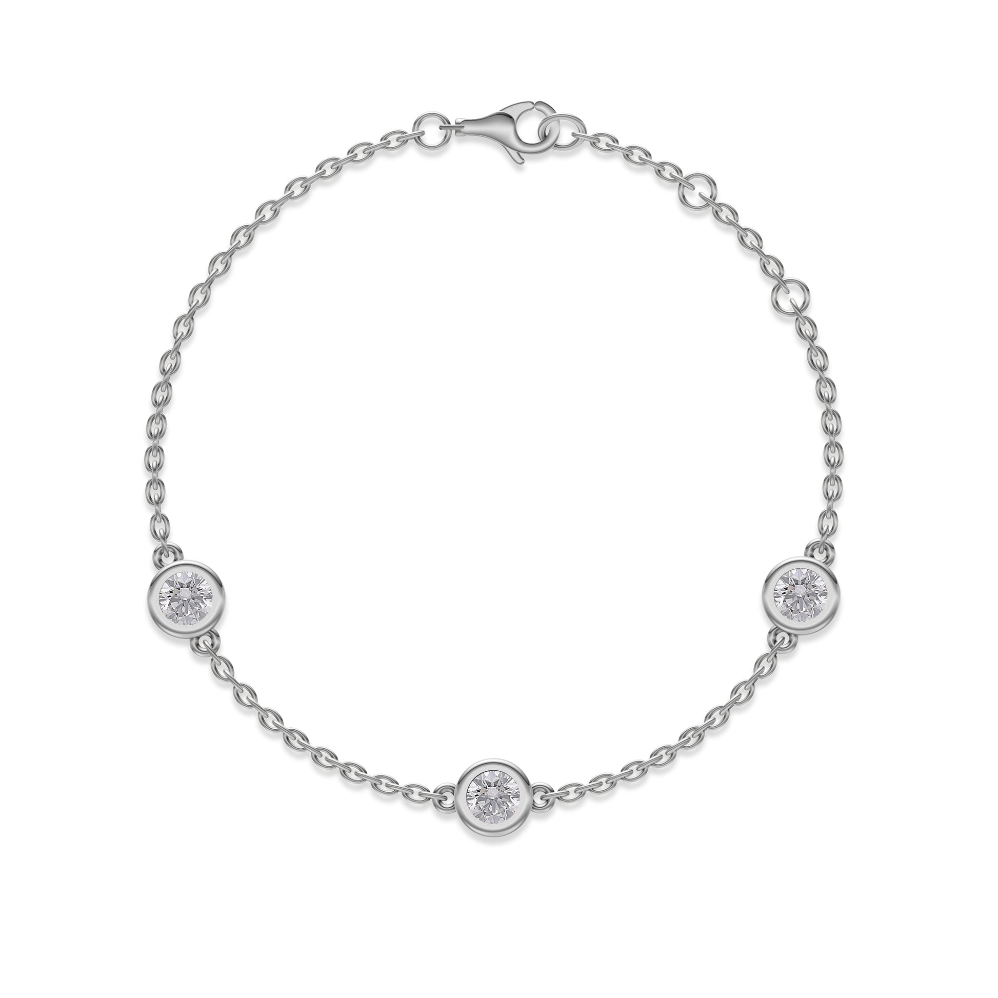 Elegant Three-Diamond Station Bracelet in 14K Gold