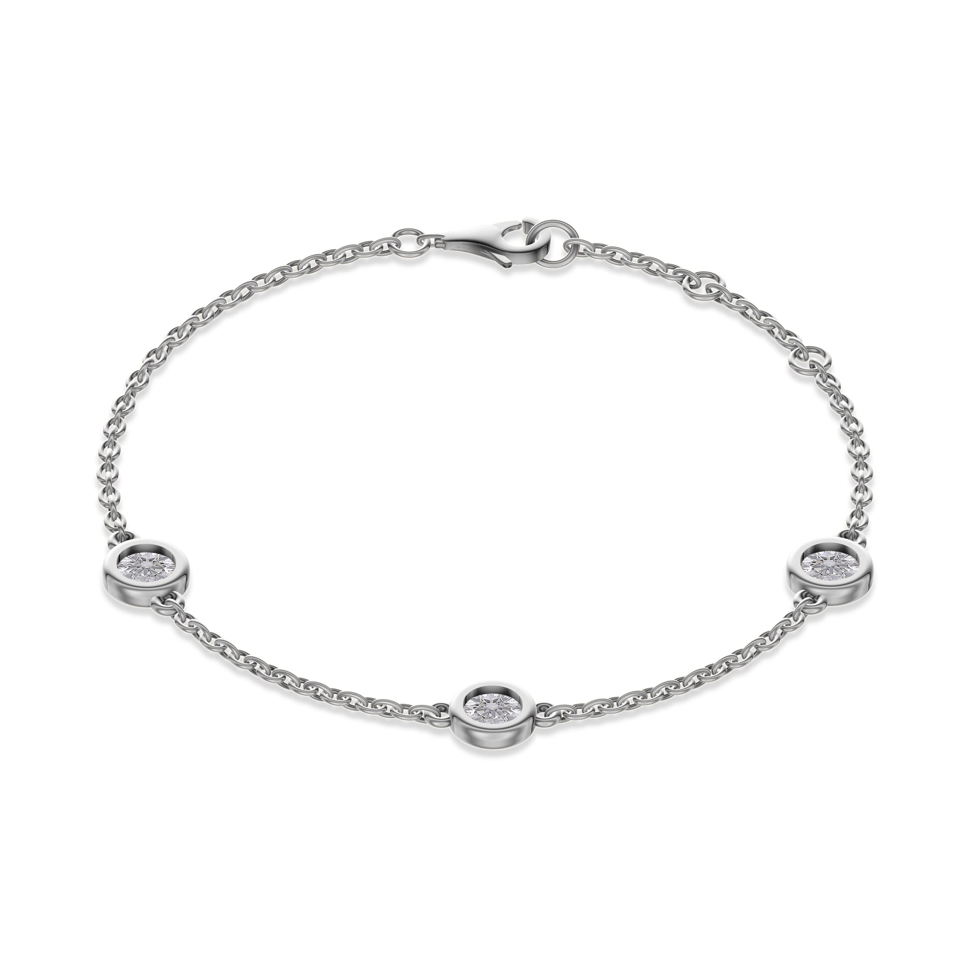 Elegant Three-Diamond Station Bracelet in 14K Gold