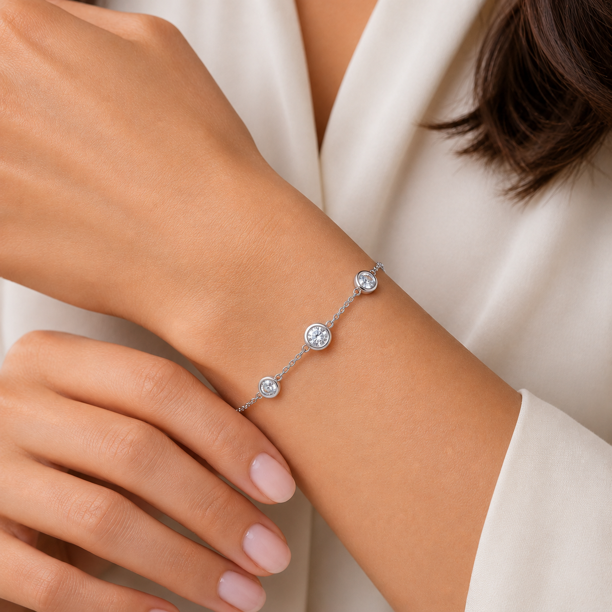 Three-Diamond Station Bracelet in 14K Gold