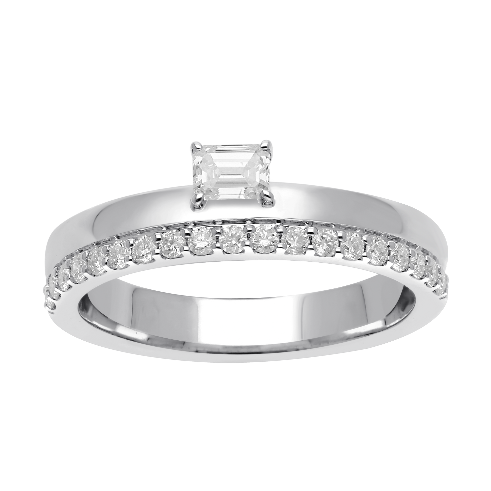 Emerald-Cut Diamond Solitaire Band Ring in 14K Gold