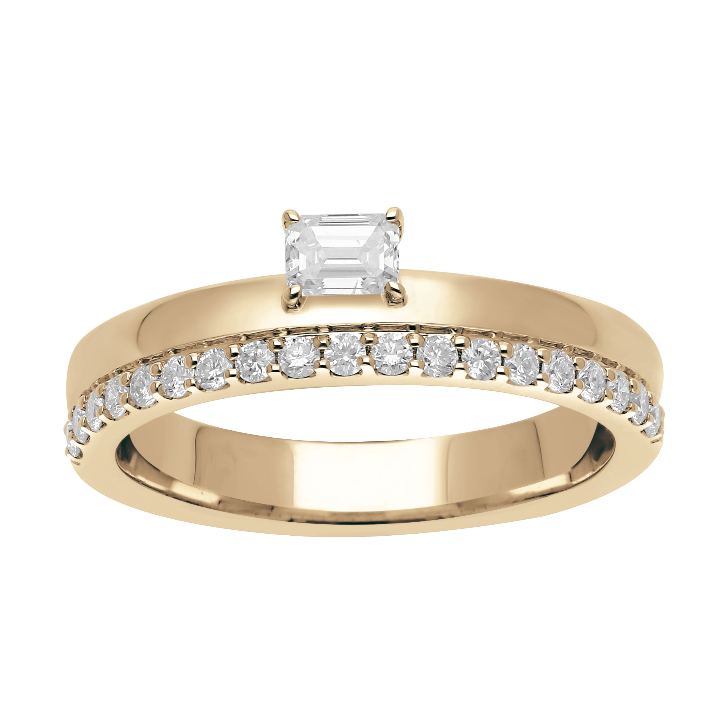 Emerald-Cut Diamond Solitaire Band Ring in 14K Gold