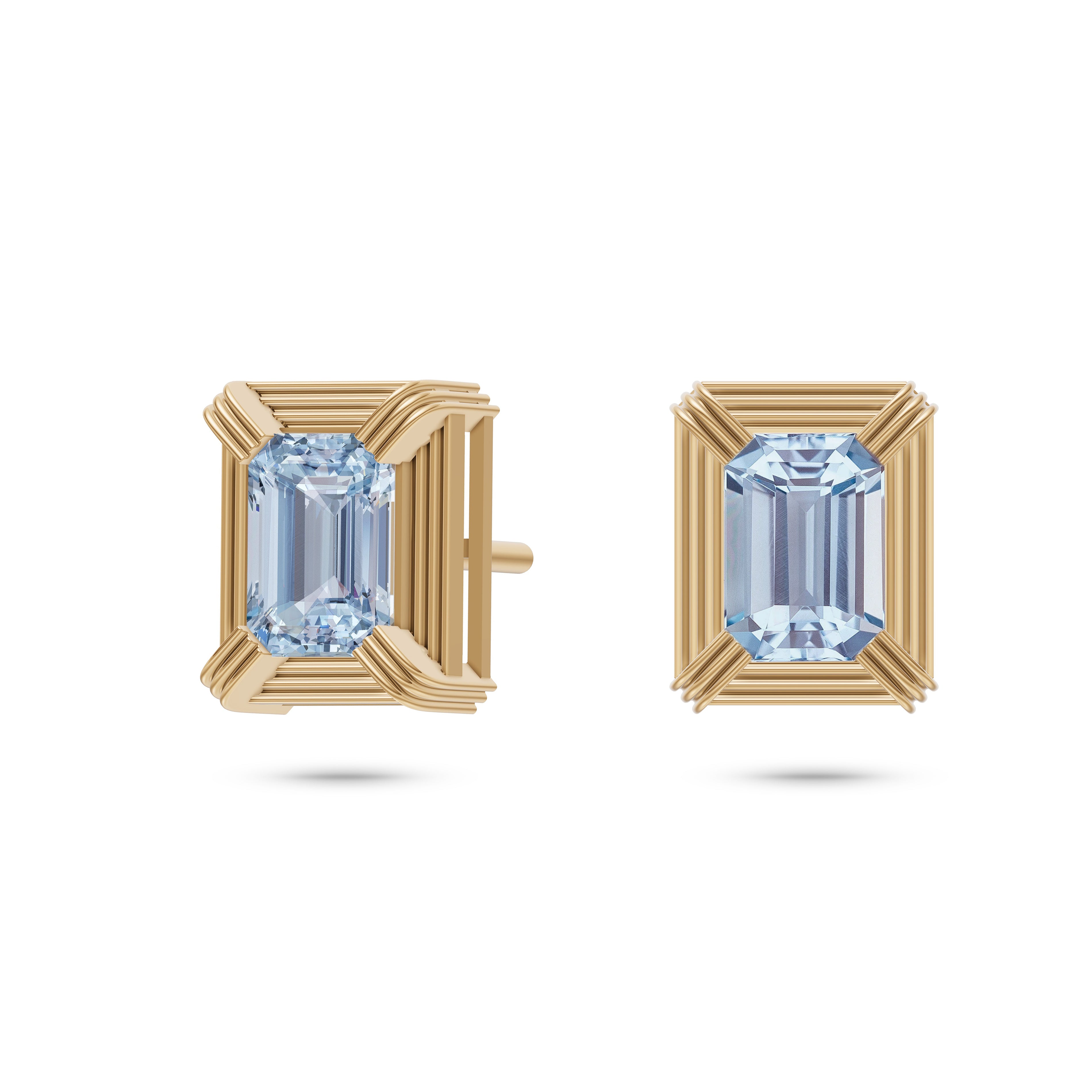 Emerald-Cut Aquamarine Halo Frame Earrings In 14K Gold