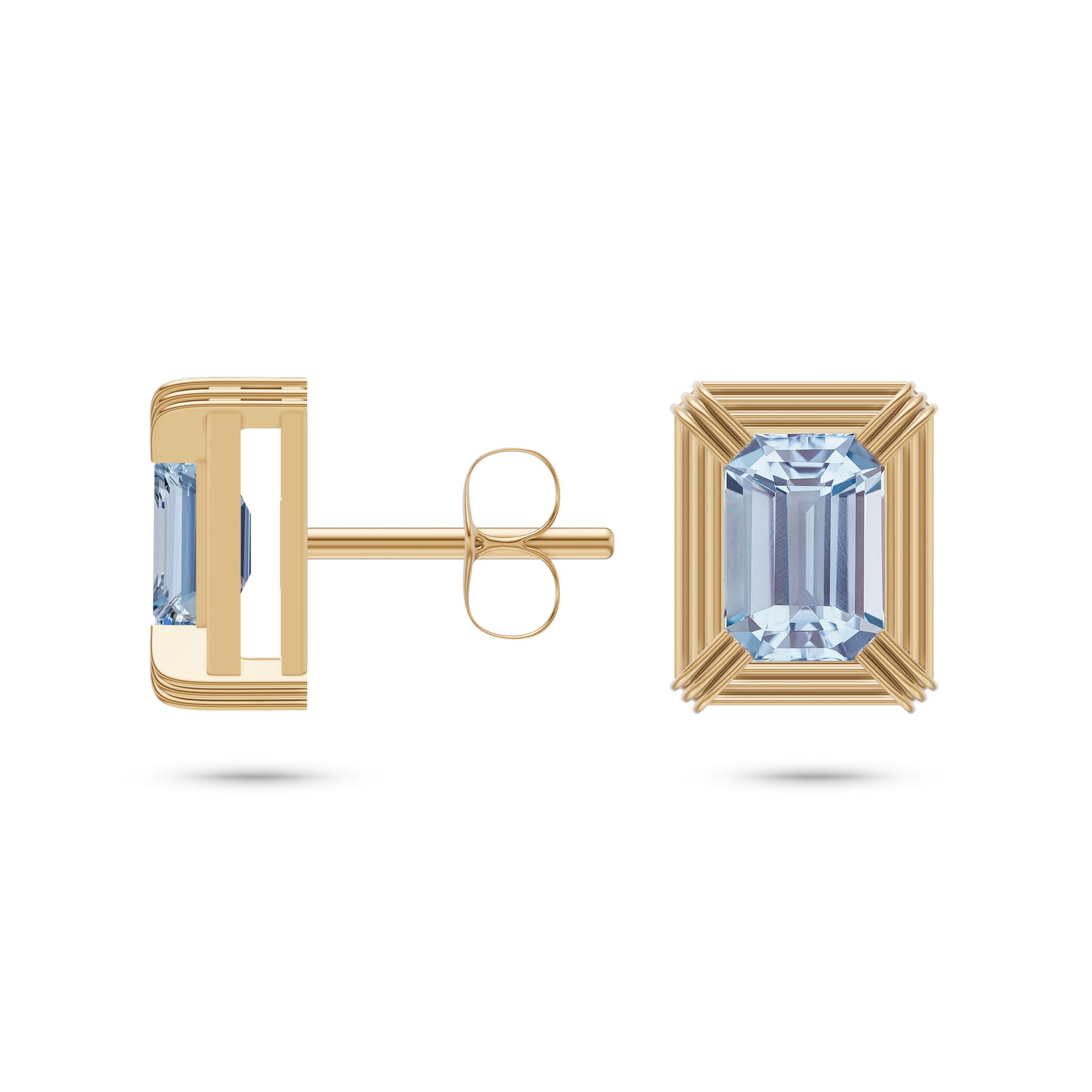 Emerald-Cut Aquamarine Halo Frame Earrings In 14K Gold