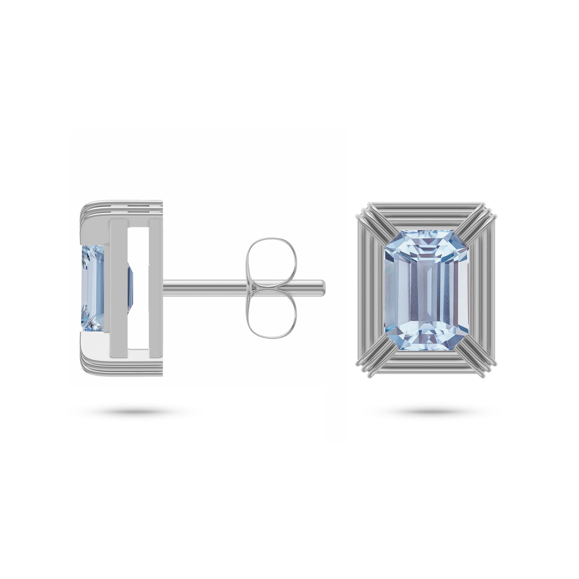 Emerald-Cut Aquamarine Halo Frame Earrings In 14K Gold