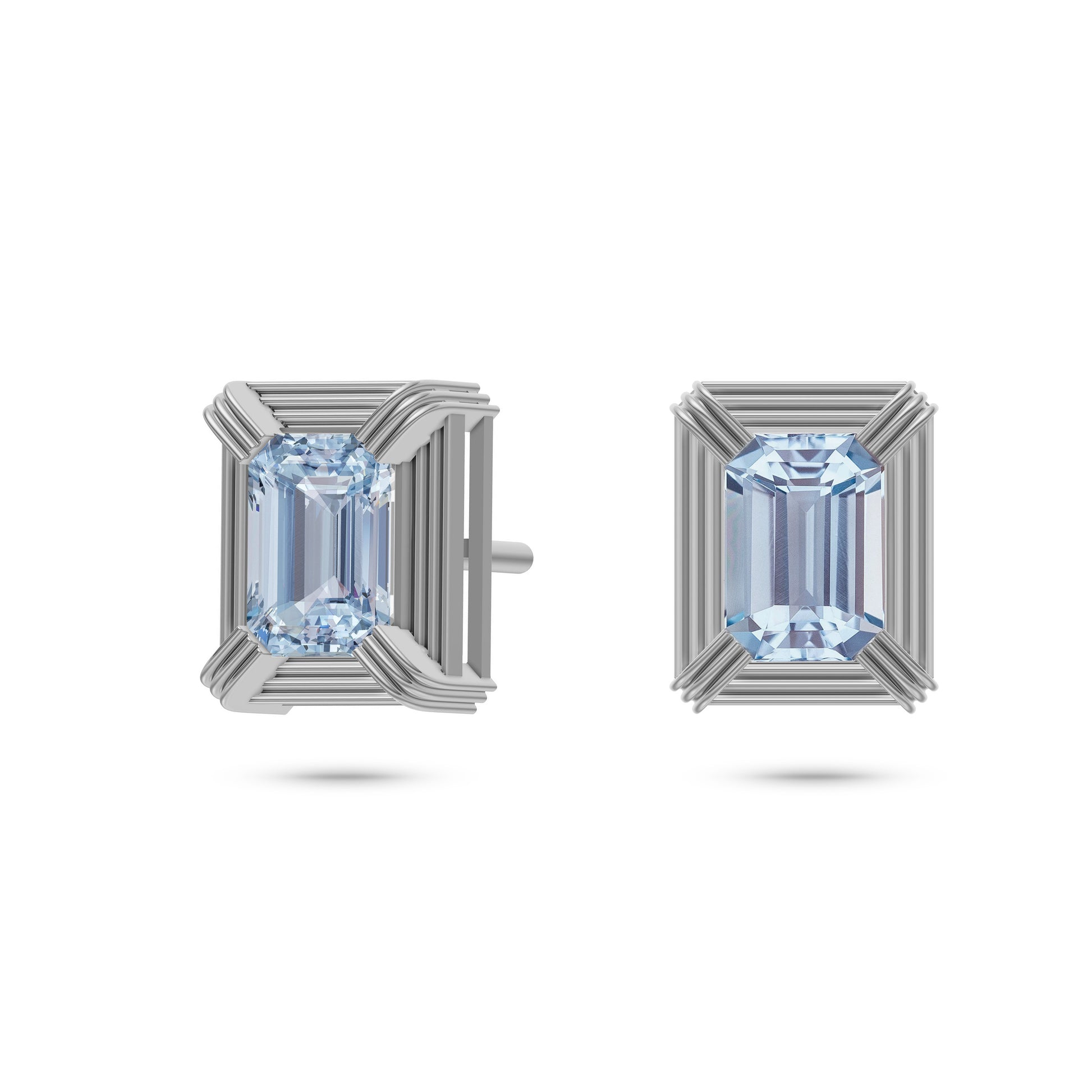 Emerald-Cut Aquamarine Halo Frame Earrings In 14K Gold