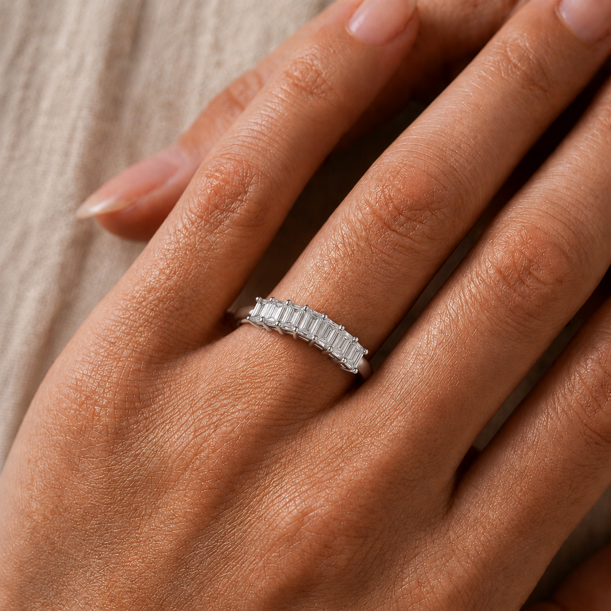 Emerald-Cut Diamond Band Ring in 14K Gold