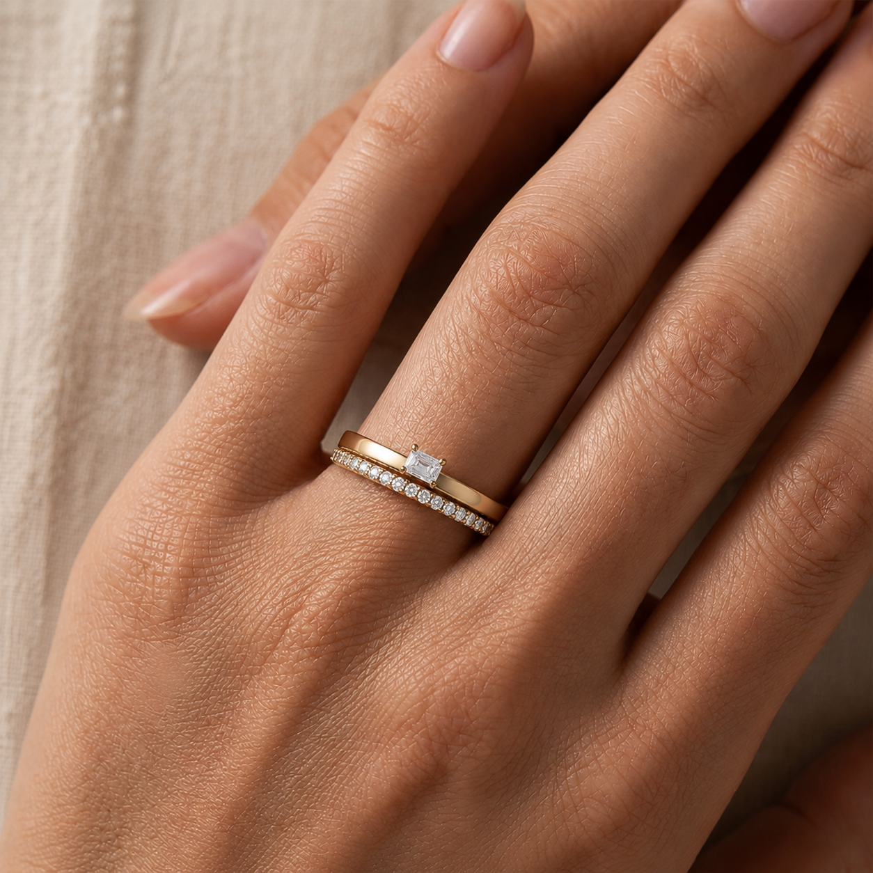 Emerald-Cut Diamond Solitaire Band Ring in 14K Gold