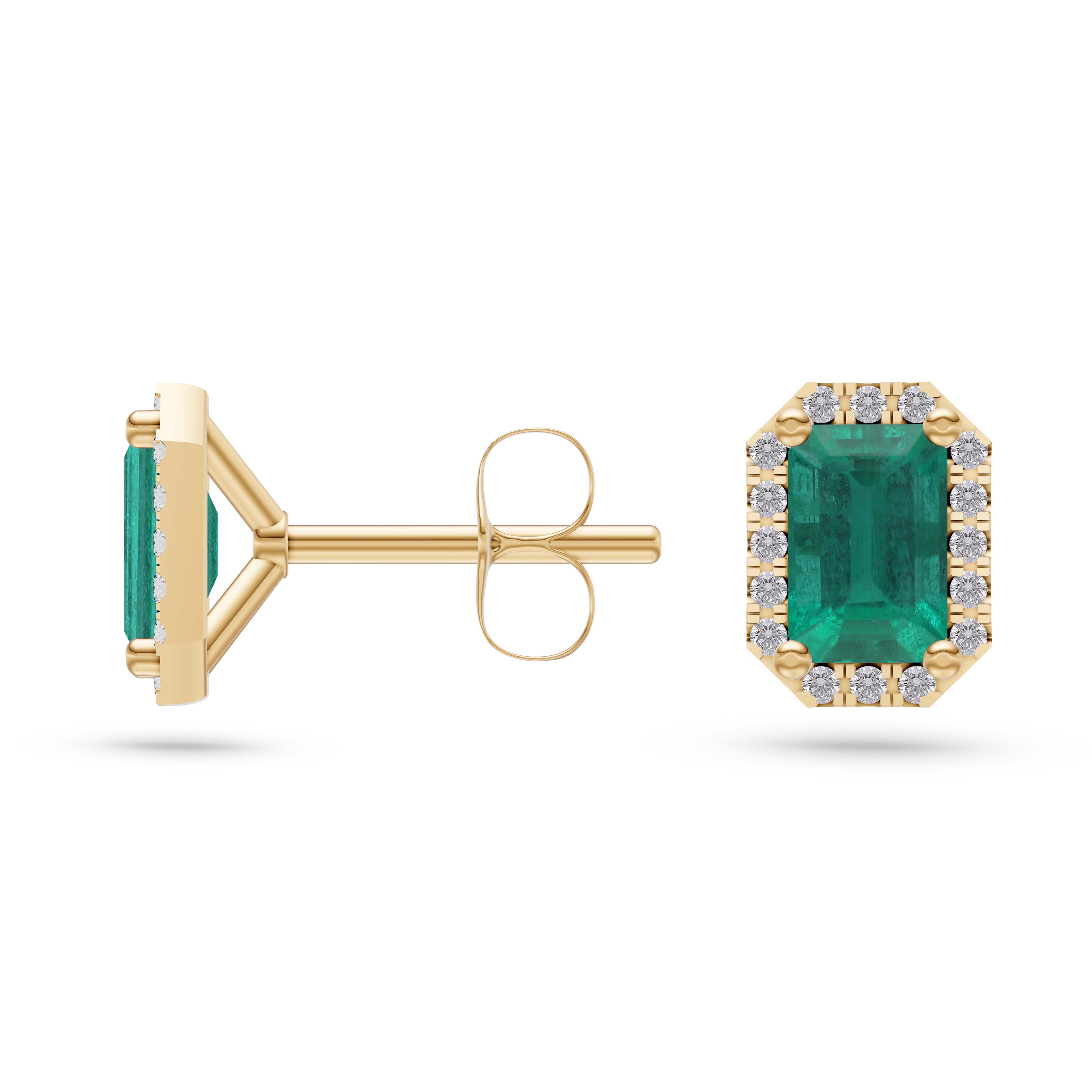 Emerald-Cut Emerald Stud Earrings in 18K Gold