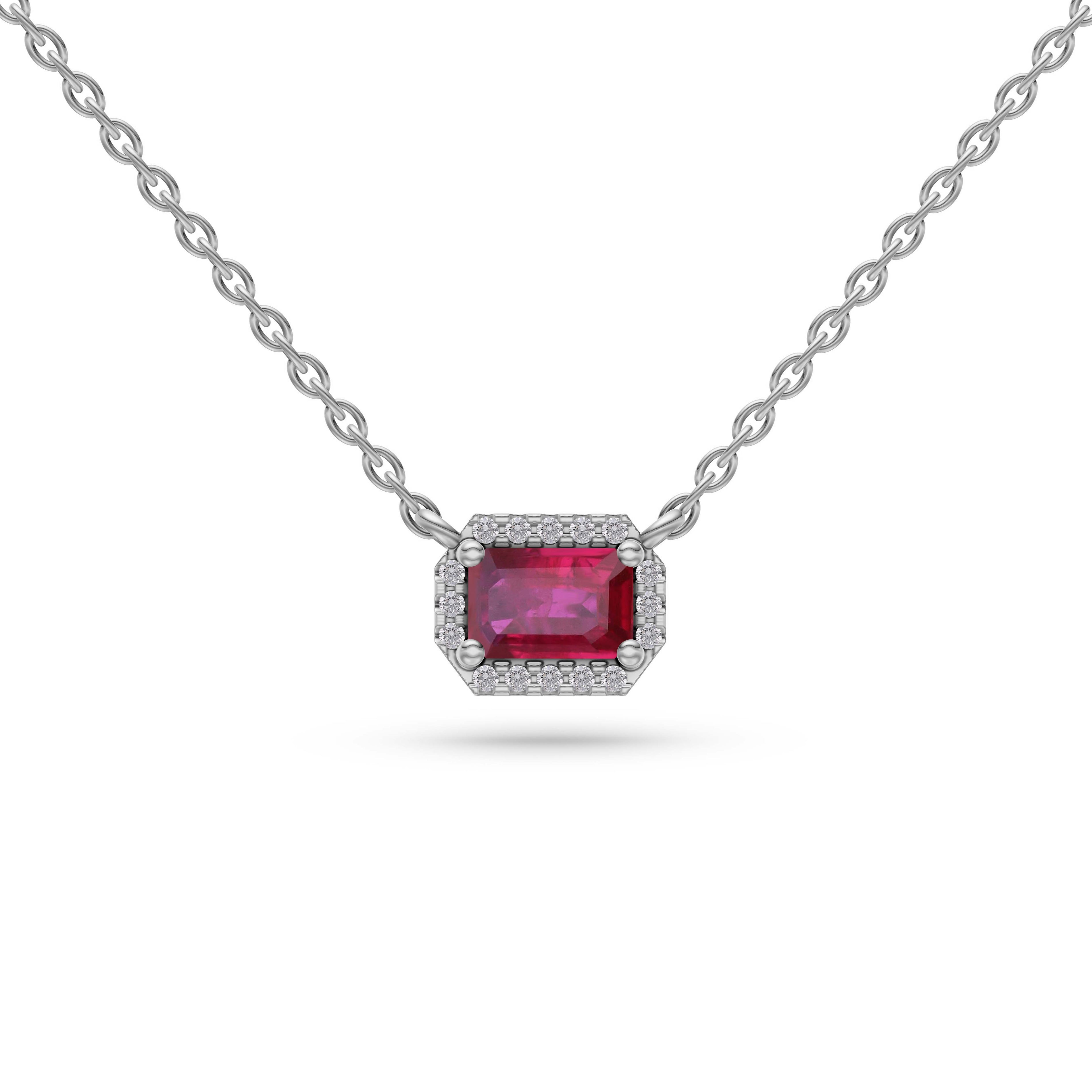 Emerald-Cut Ruby Pendant Necklace in 18K Gold