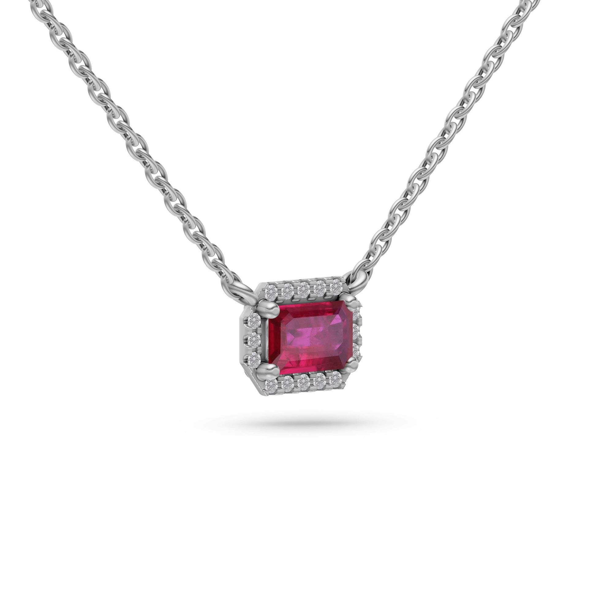 Emerald-Cut Ruby Pendant Necklace in 18K Gold