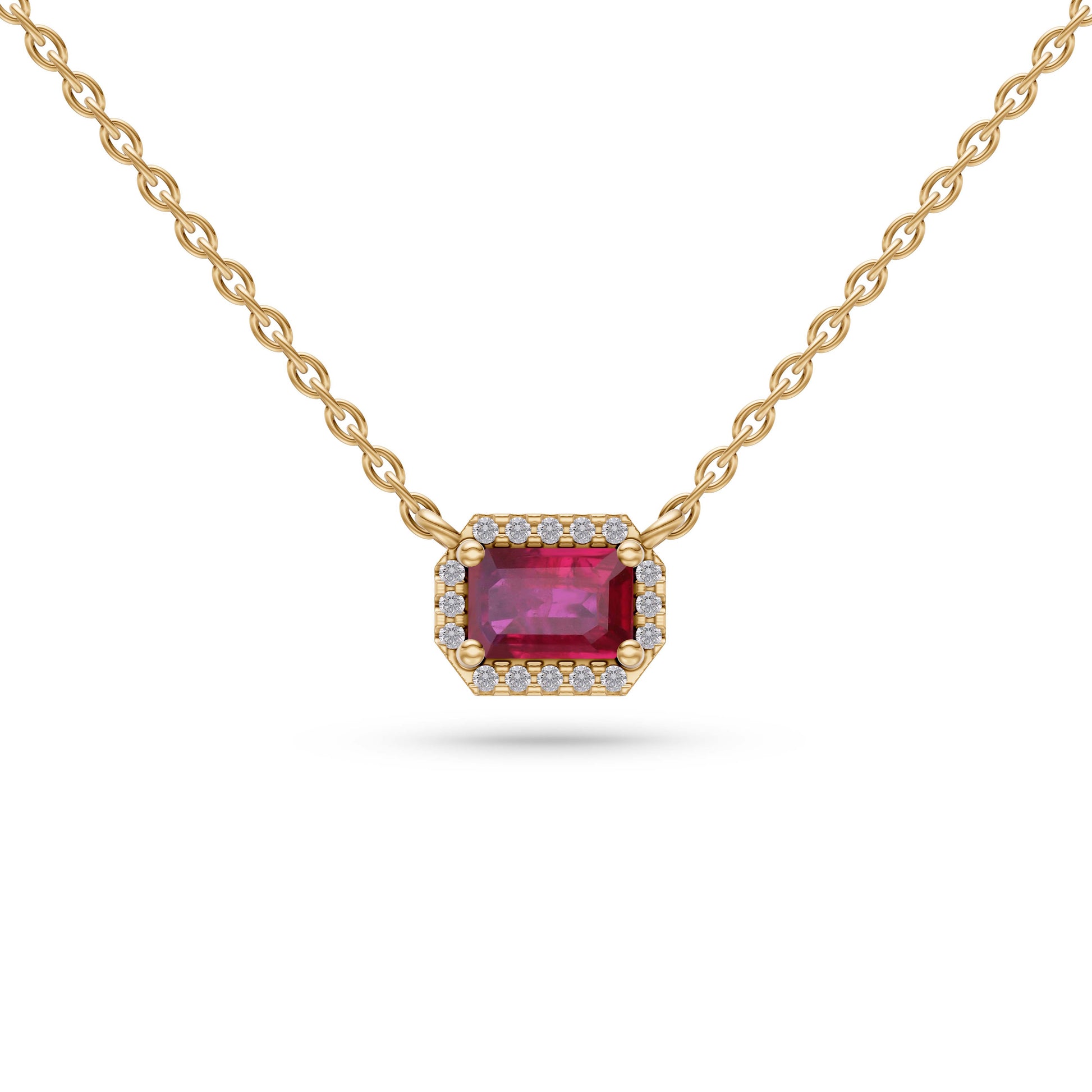 Emerald-Cut Ruby Pendant Necklace in 18K Gold