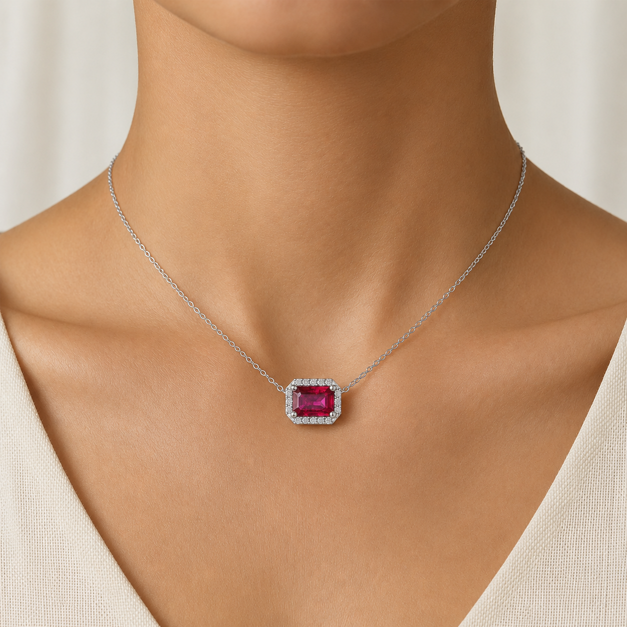 Emerald-Cut Ruby Pendant Necklace in 18K Gold