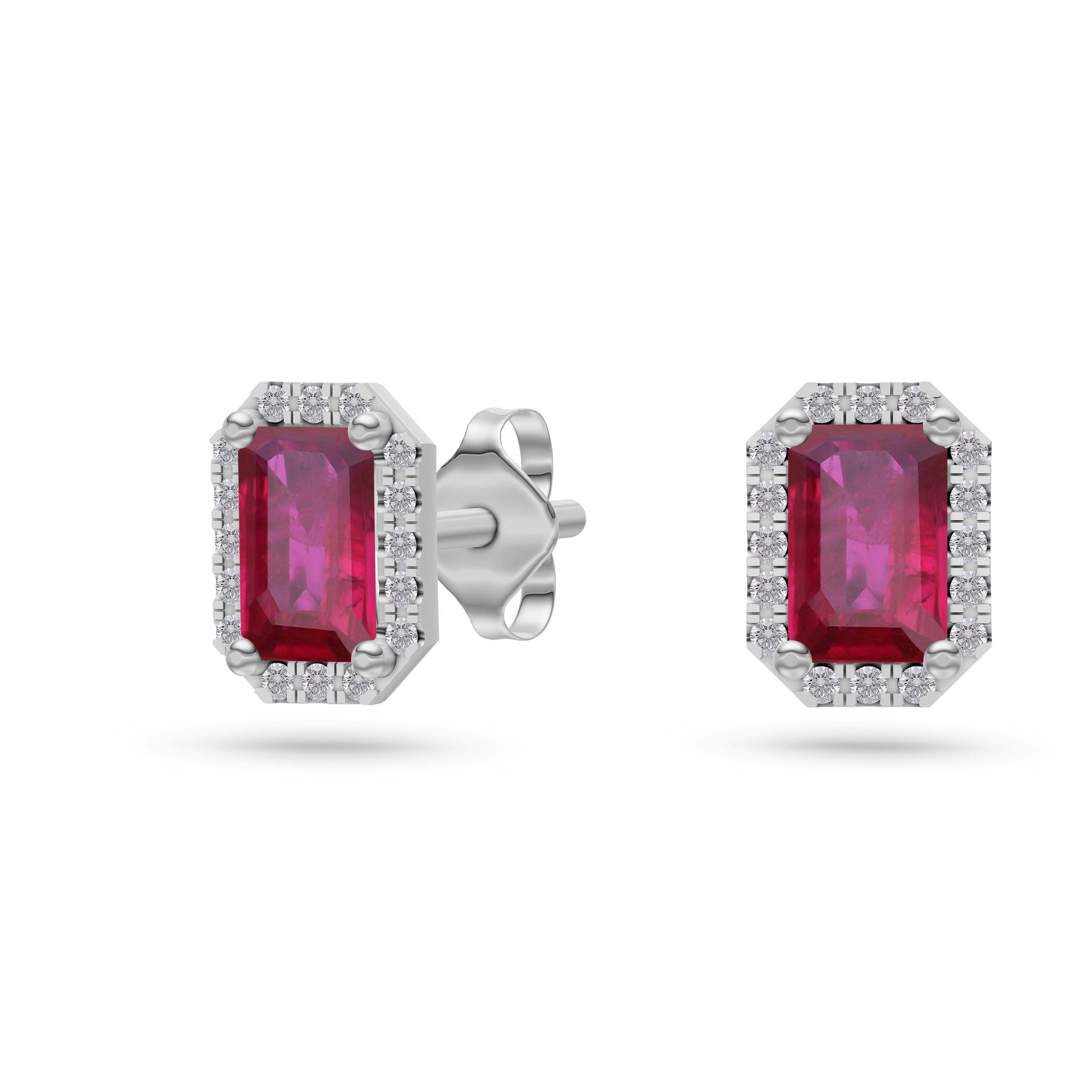 Emerald-Cut Ruby Stud Earrings in 18K Gold