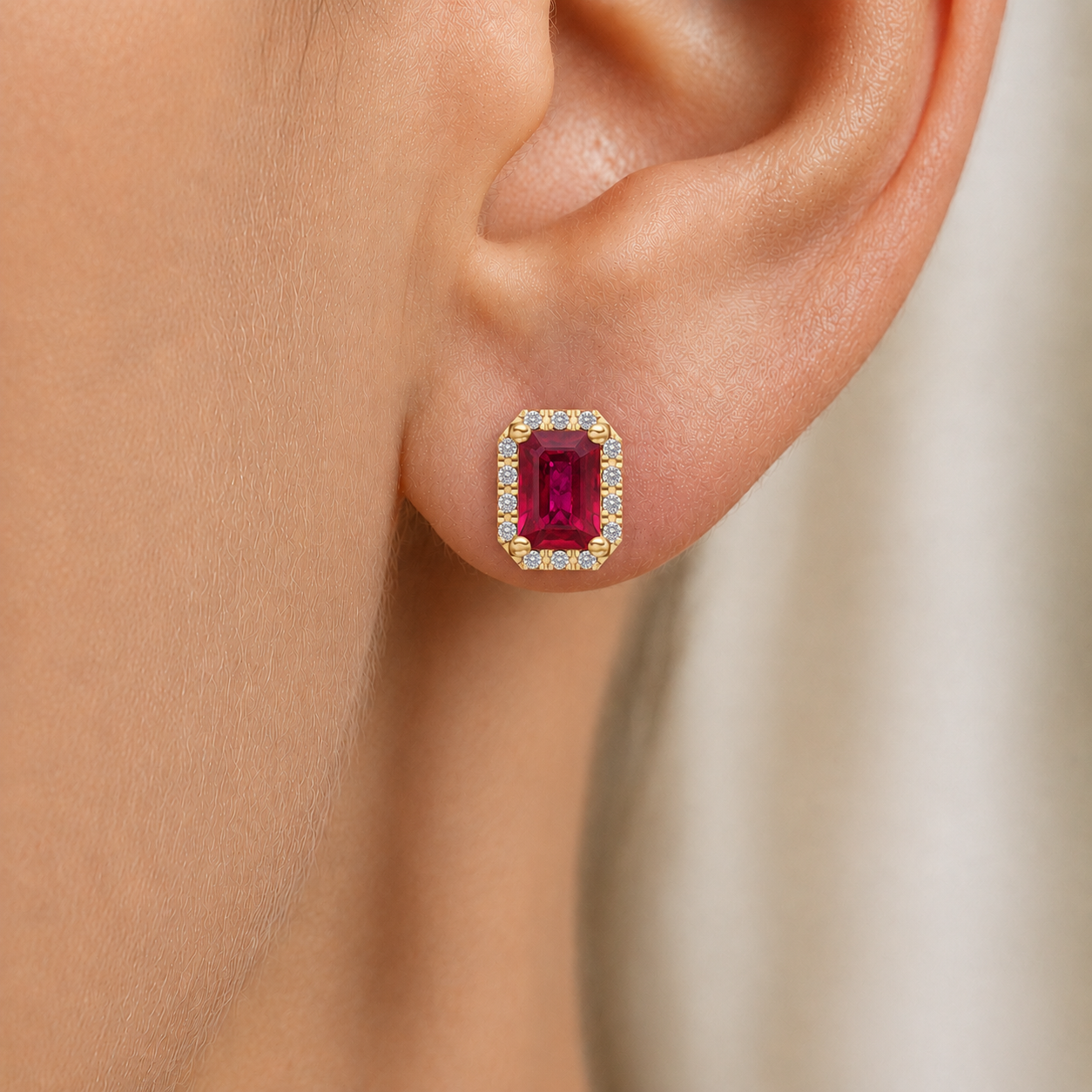 Emerald-Cut Ruby Stud Earrings in 18K Gold