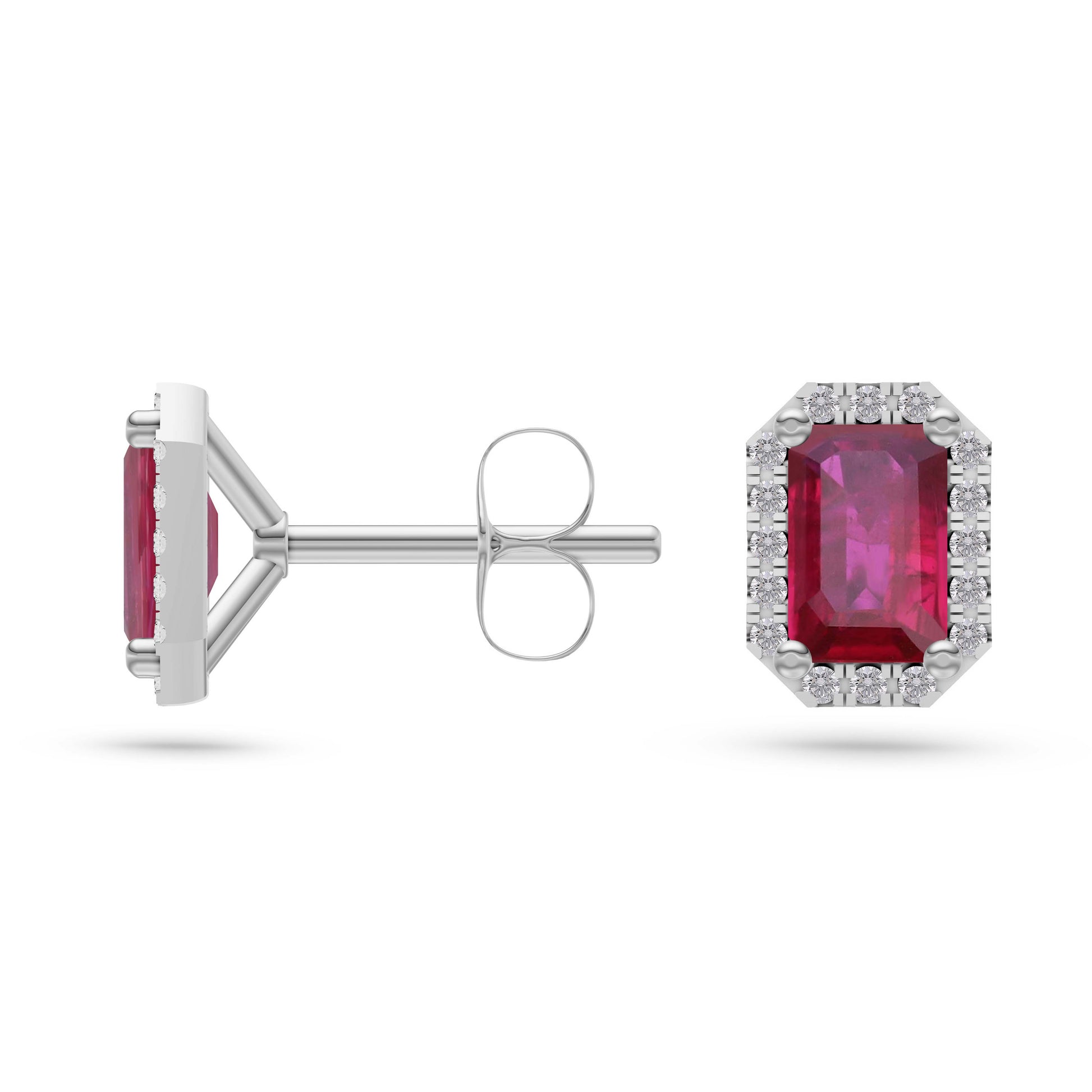 Emerald-Cut Ruby Stud Earrings in 18K Gold