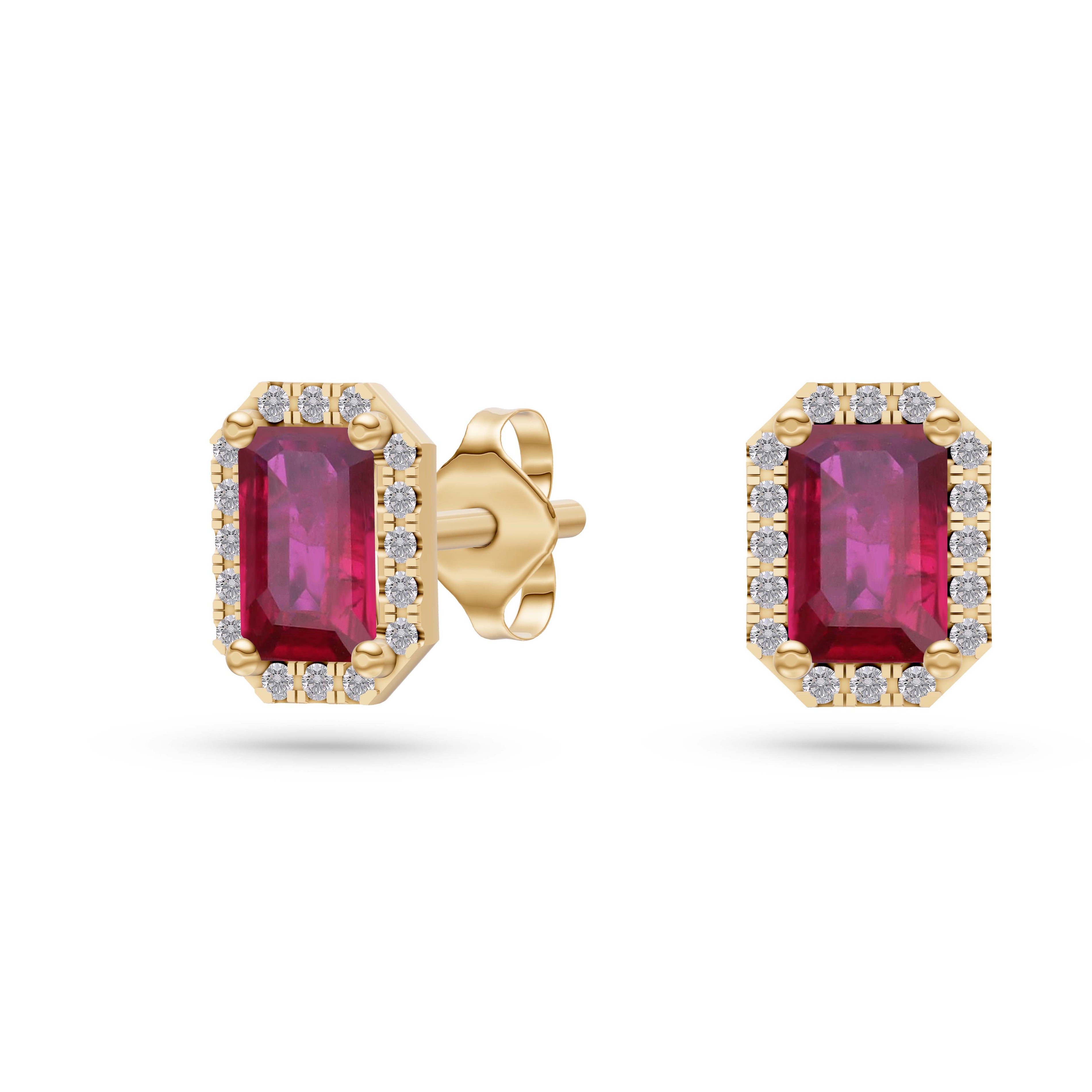 Emerald-Cut Ruby Stud Earrings in 18K Gold