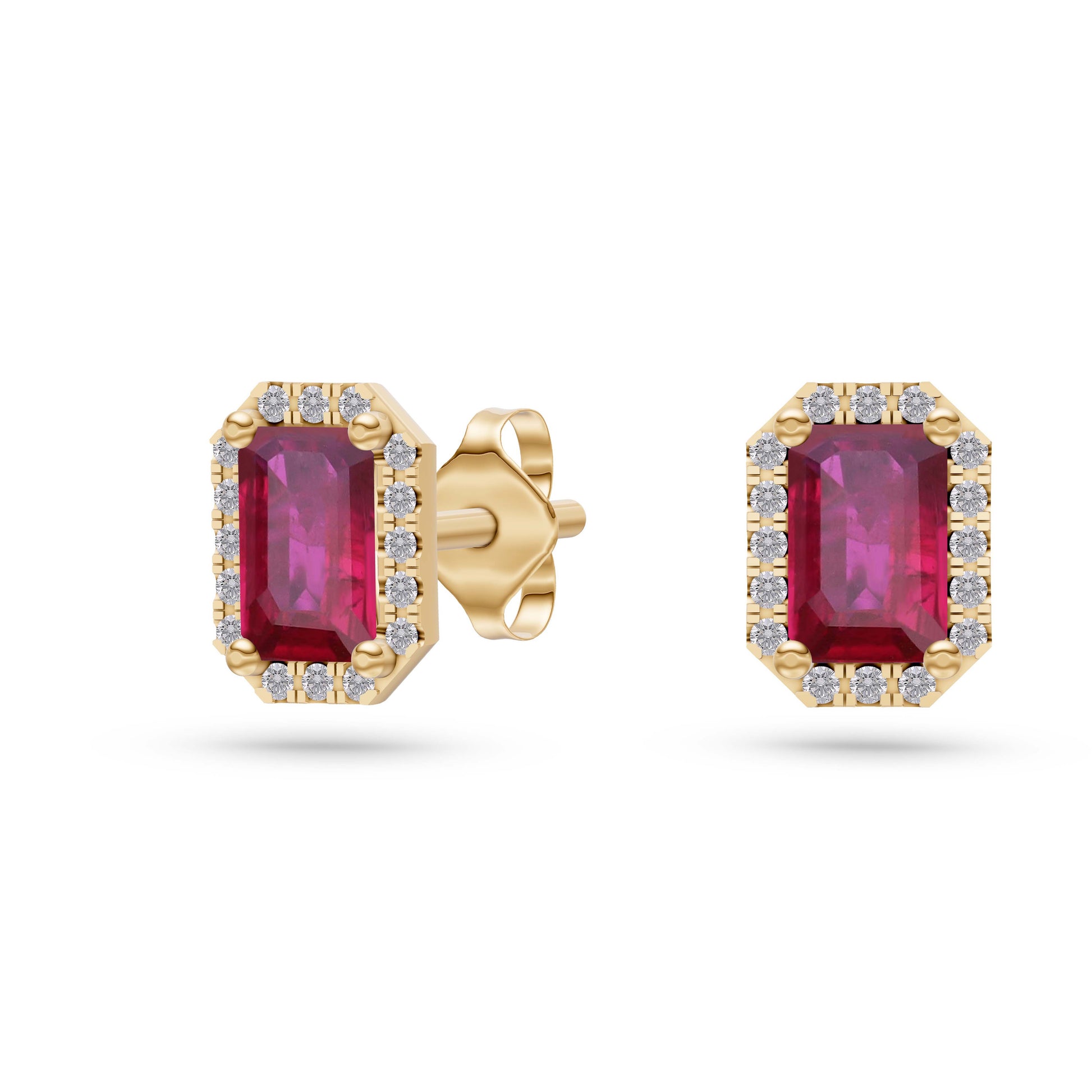 Emerald-Cut Ruby Stud Earrings in 18K Gold