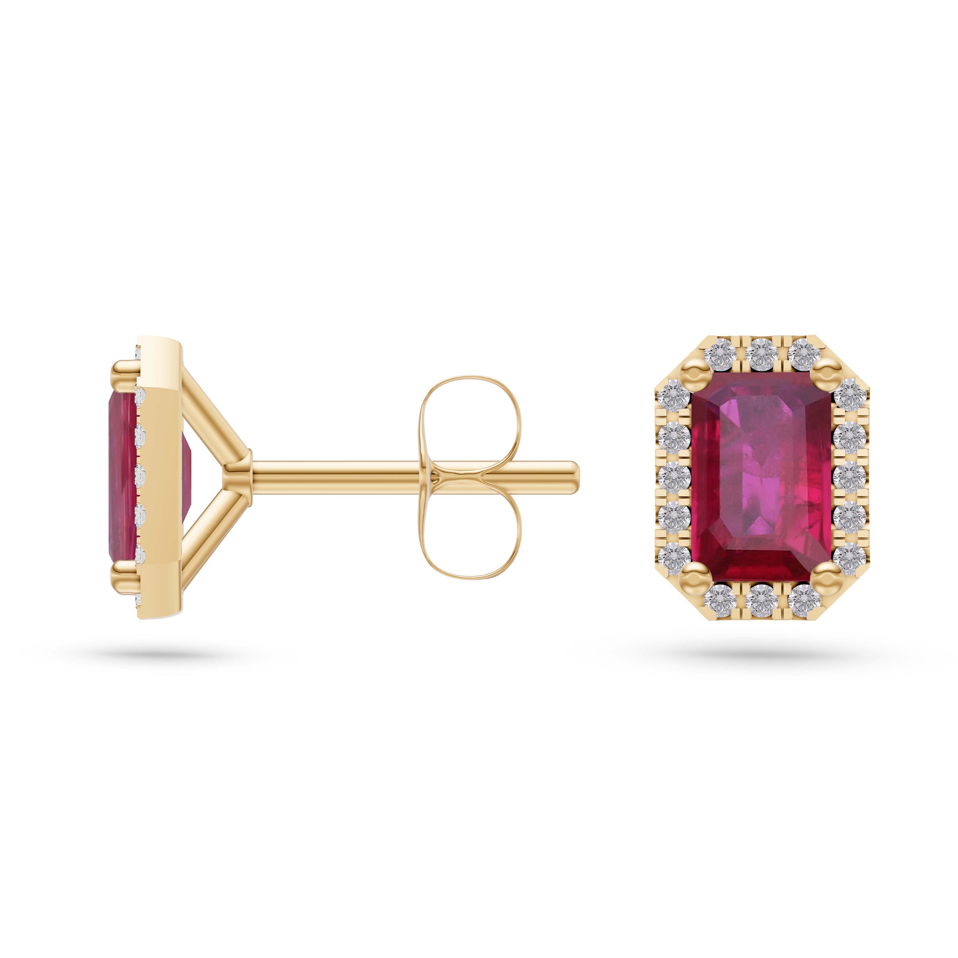 Emerald-Cut Ruby Stud Earrings in 18K Gold