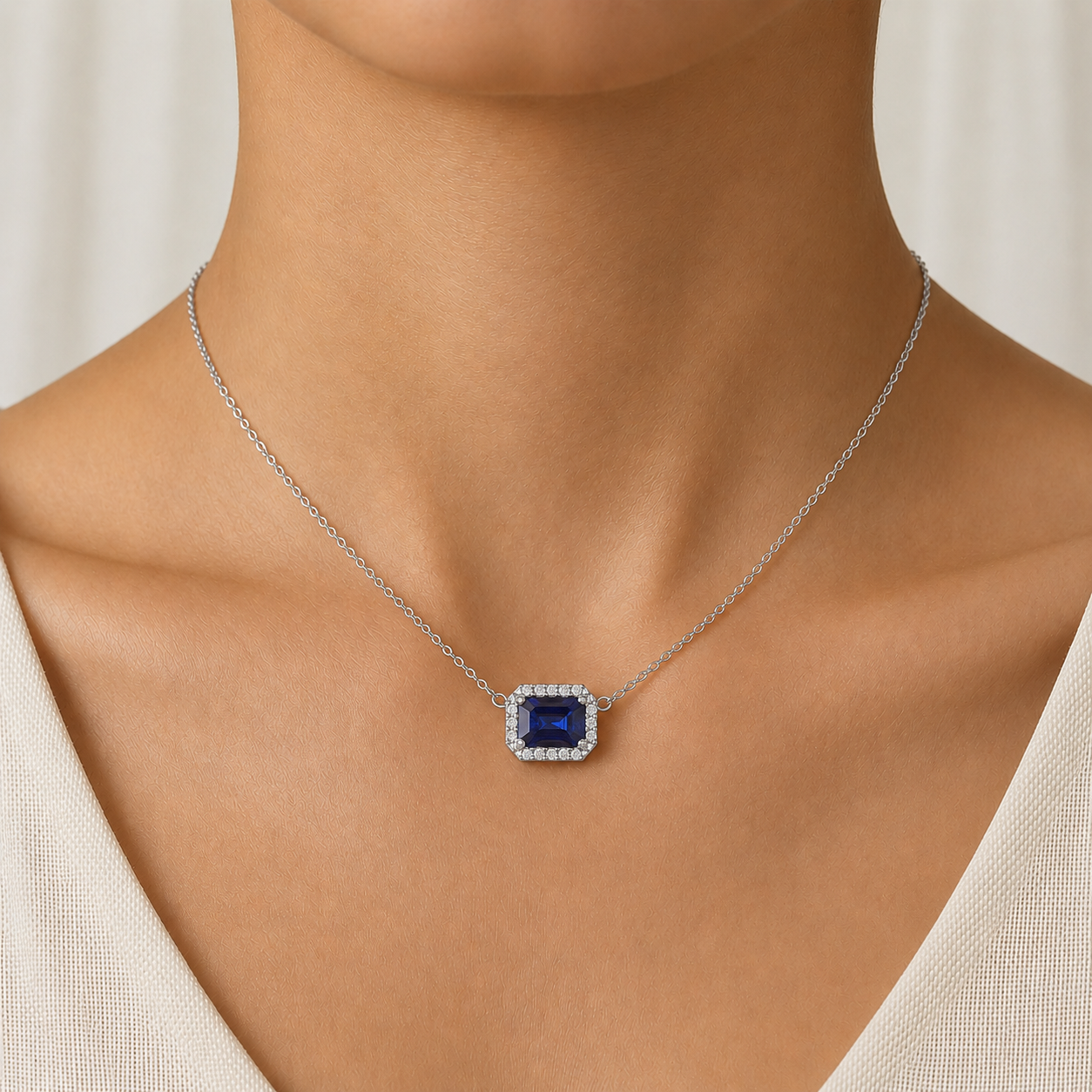 Emerald-Cut Sapphire Pendant Necklace in 18K Gold