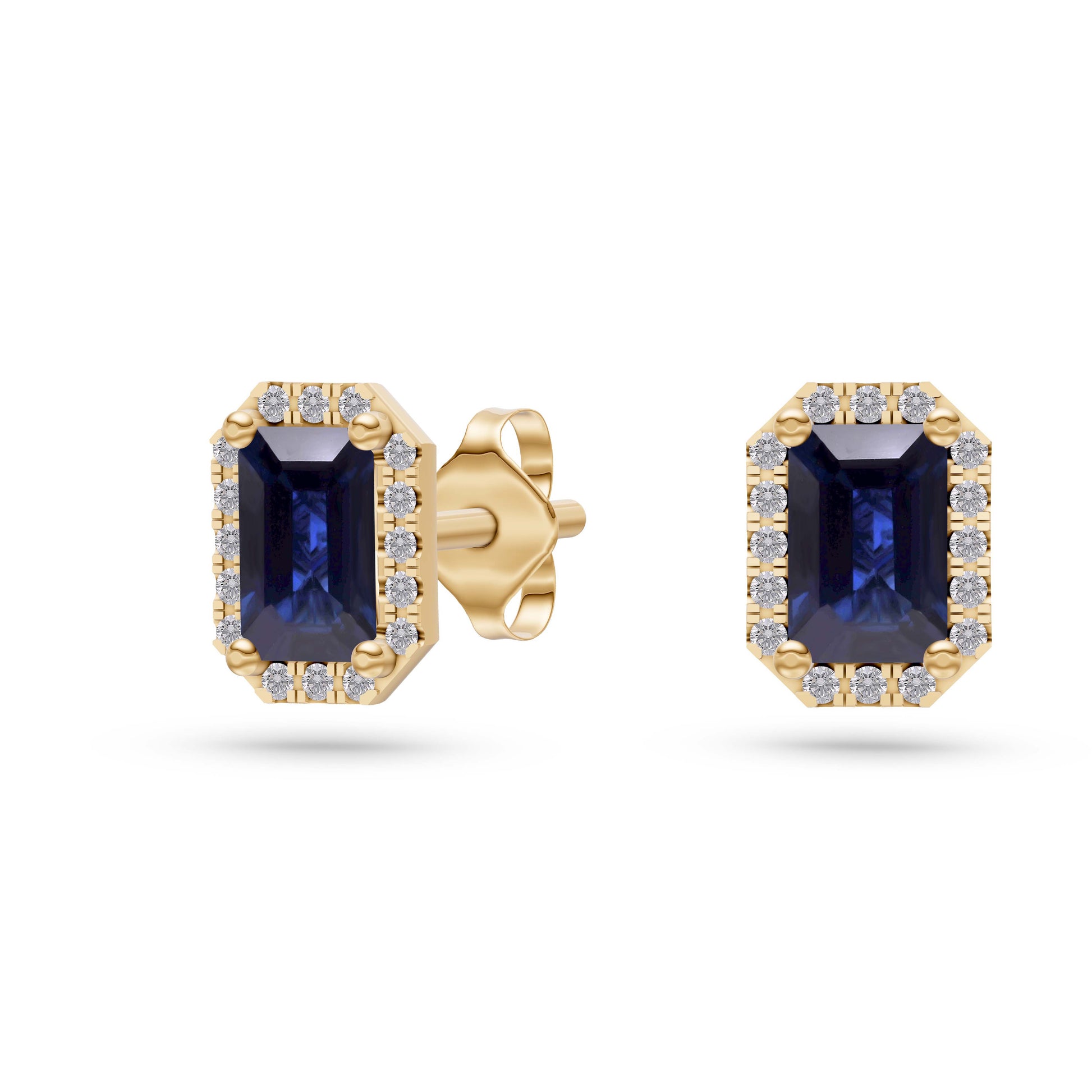 Emerald-Cut Sapphire Stud Earrings in 18K Gold
