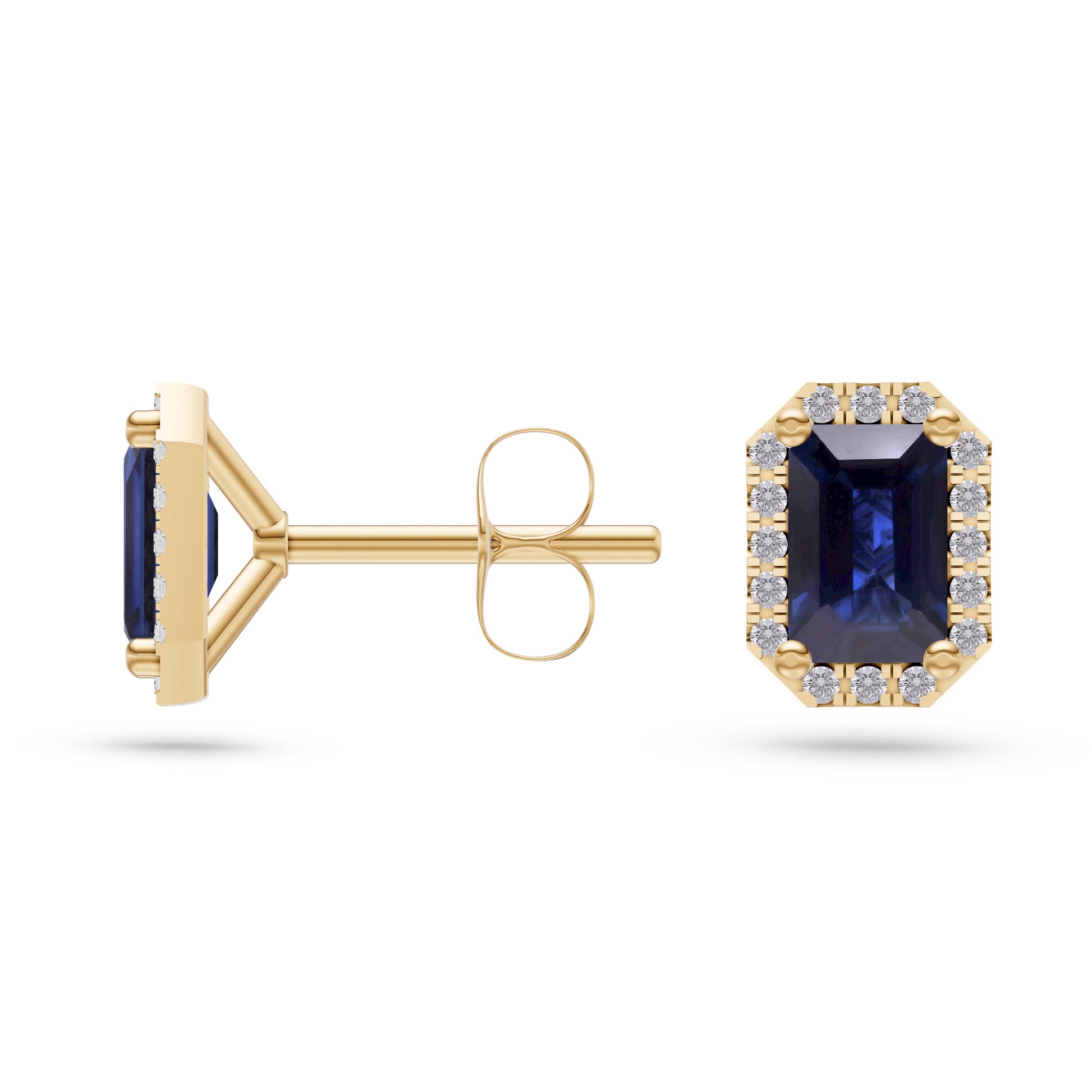 Emerald-Cut Sapphire Stud Earrings in 18K Gold