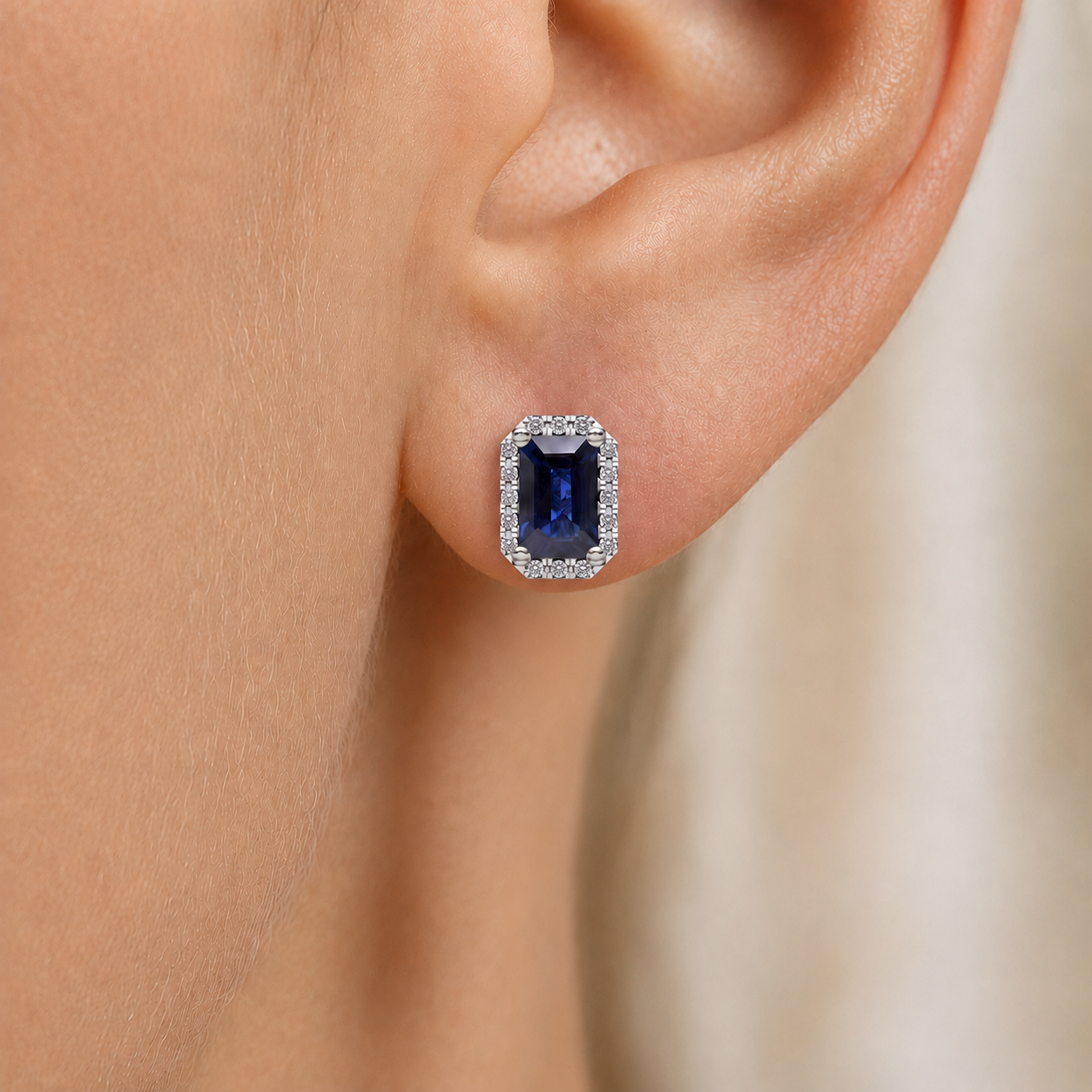 Emerald-Cut Sapphire Stud Earrings in 18K Gold