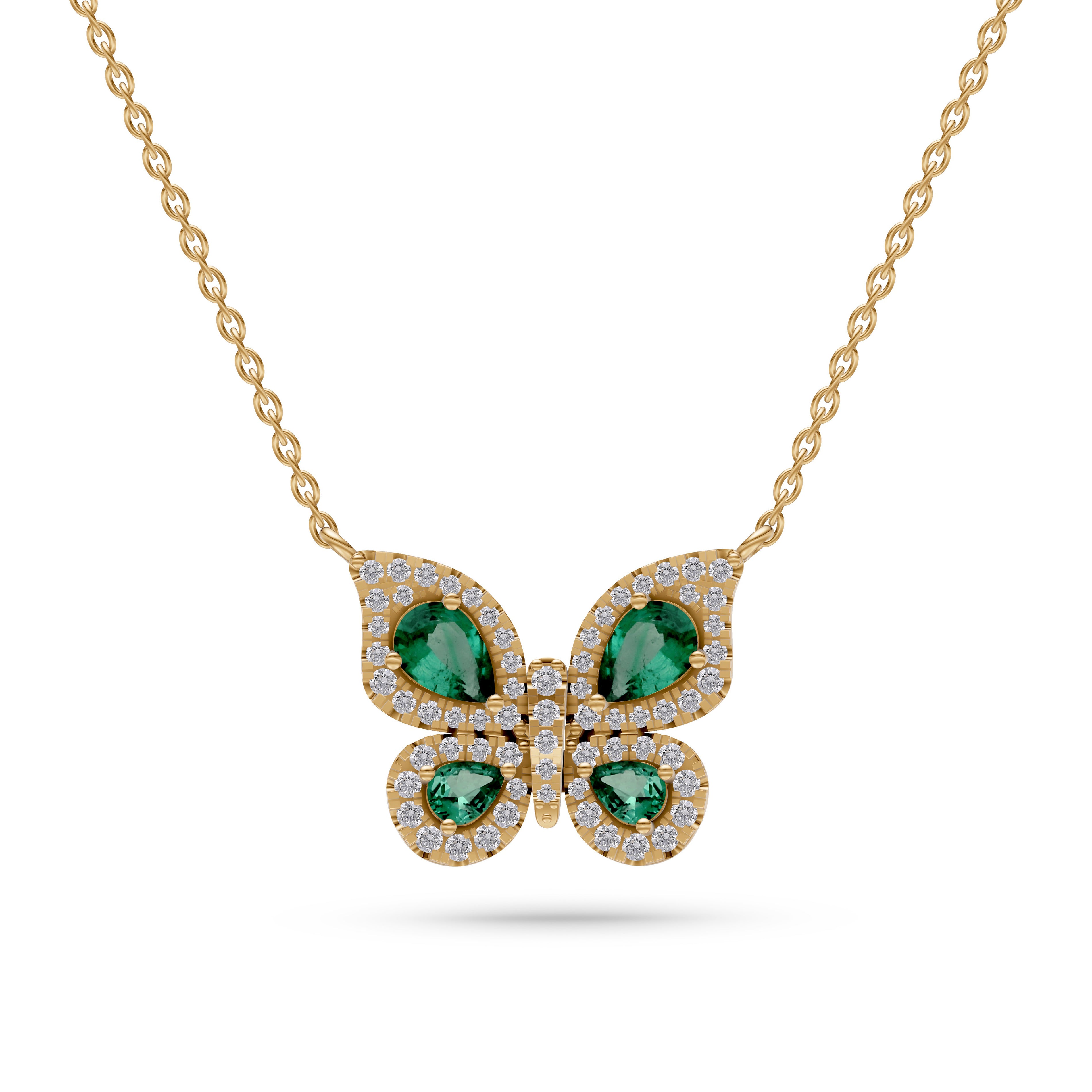Emerald Butterfly Diamond Necklace in 18K Gold