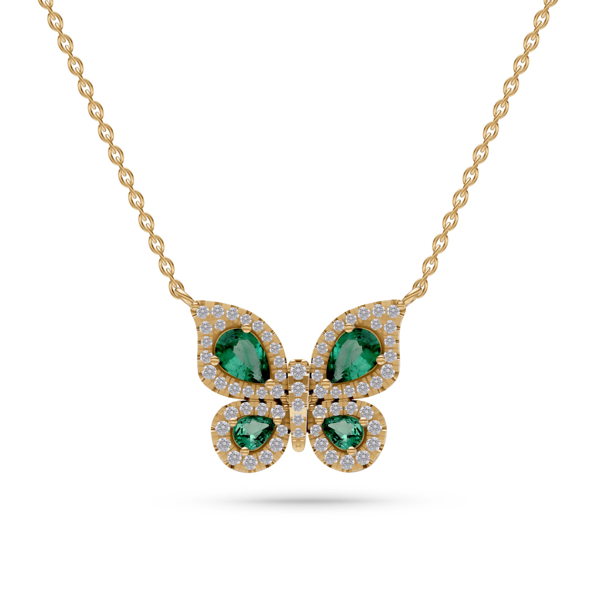 Emerald Butterfly Diamond Necklace in 18K Gold