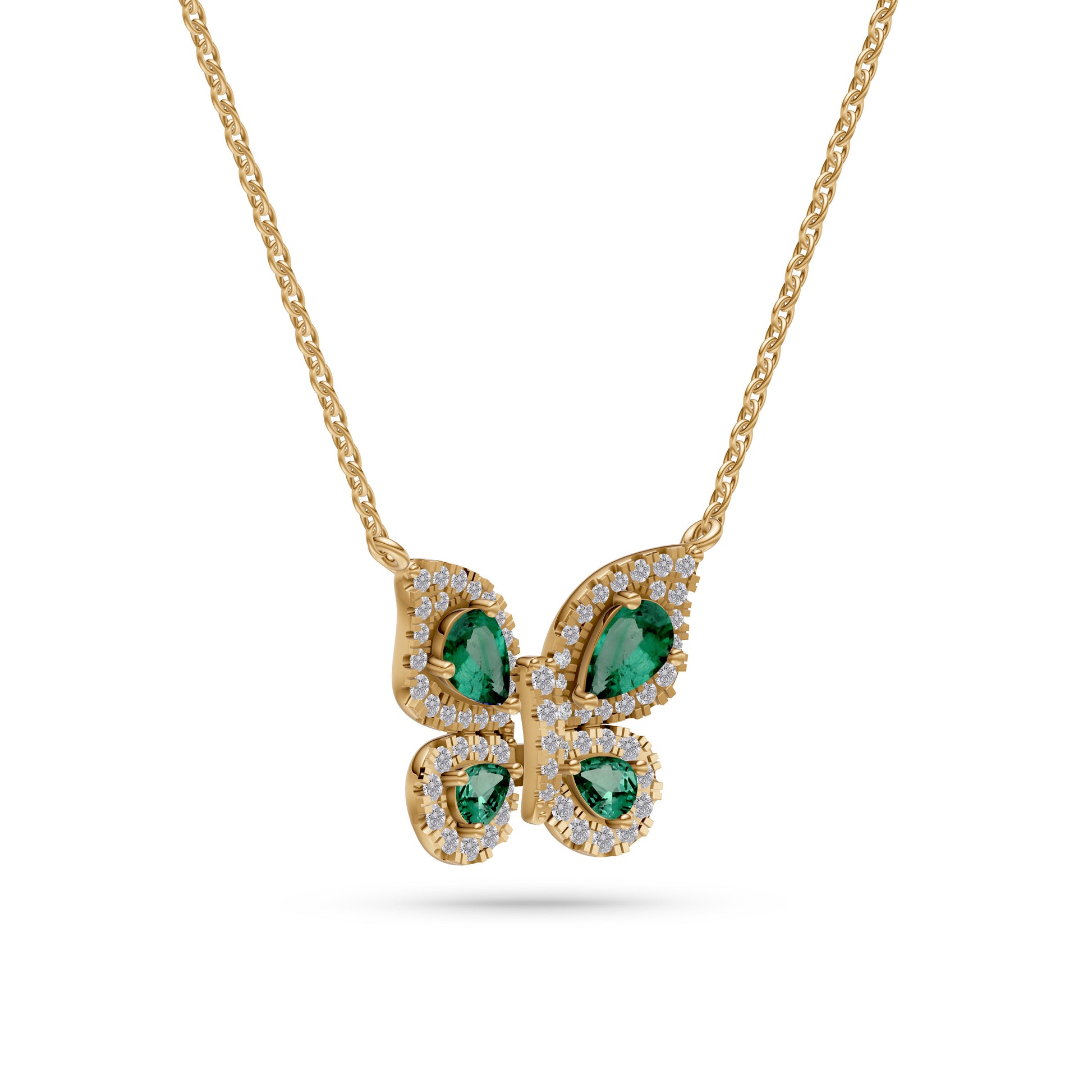 Emerald Butterfly Diamond Necklace in 18K Gold