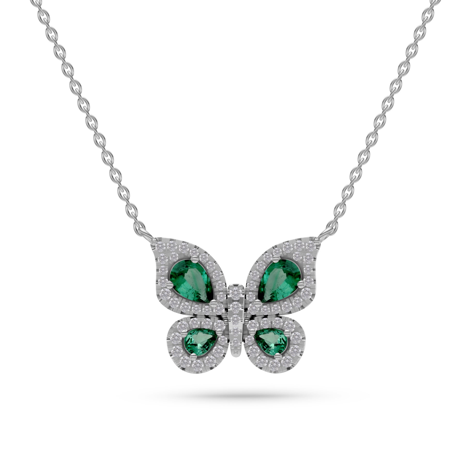 Emerald Butterfly Diamond Necklace in 18K Gold