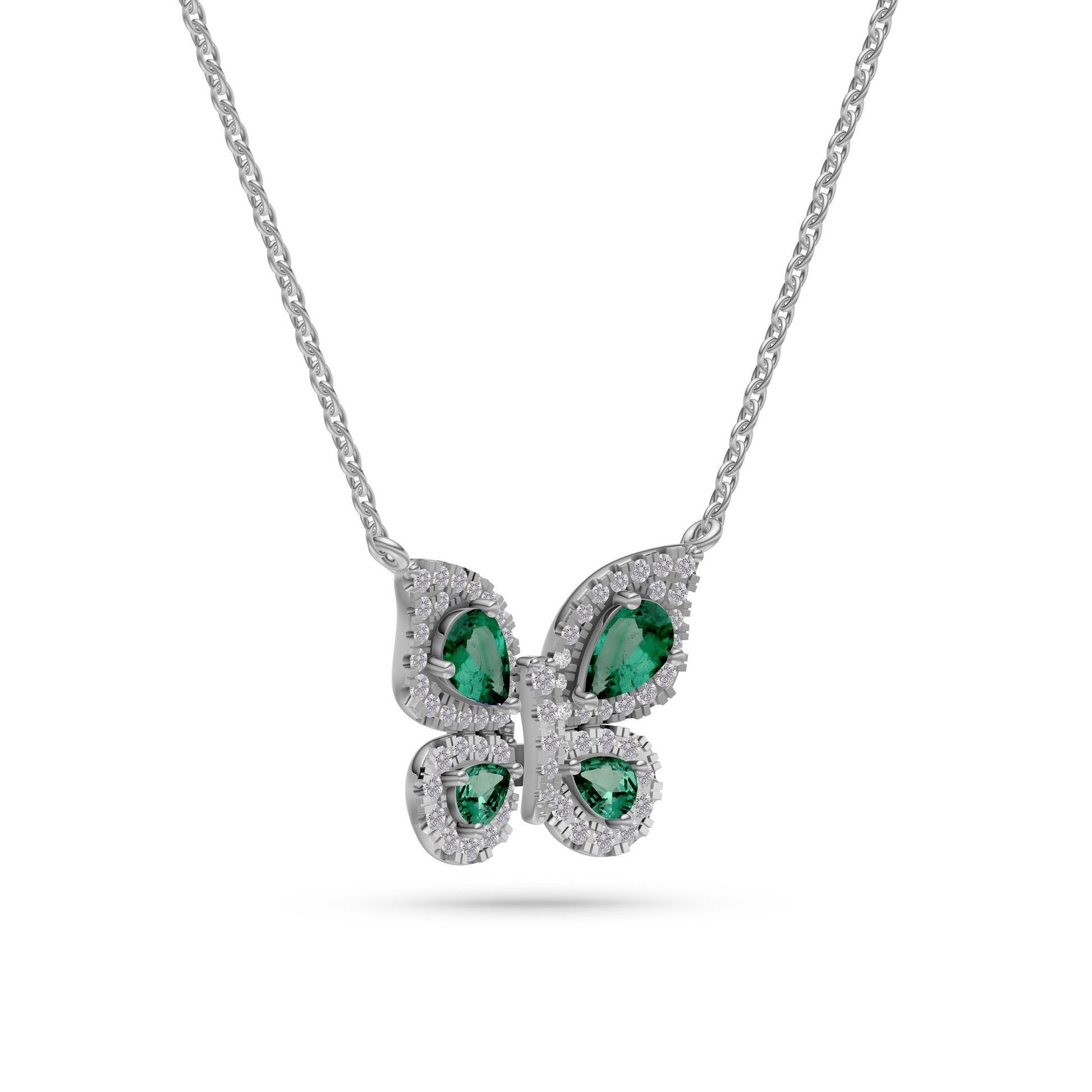 Emerald Butterfly Diamond Necklace in 18K Gold