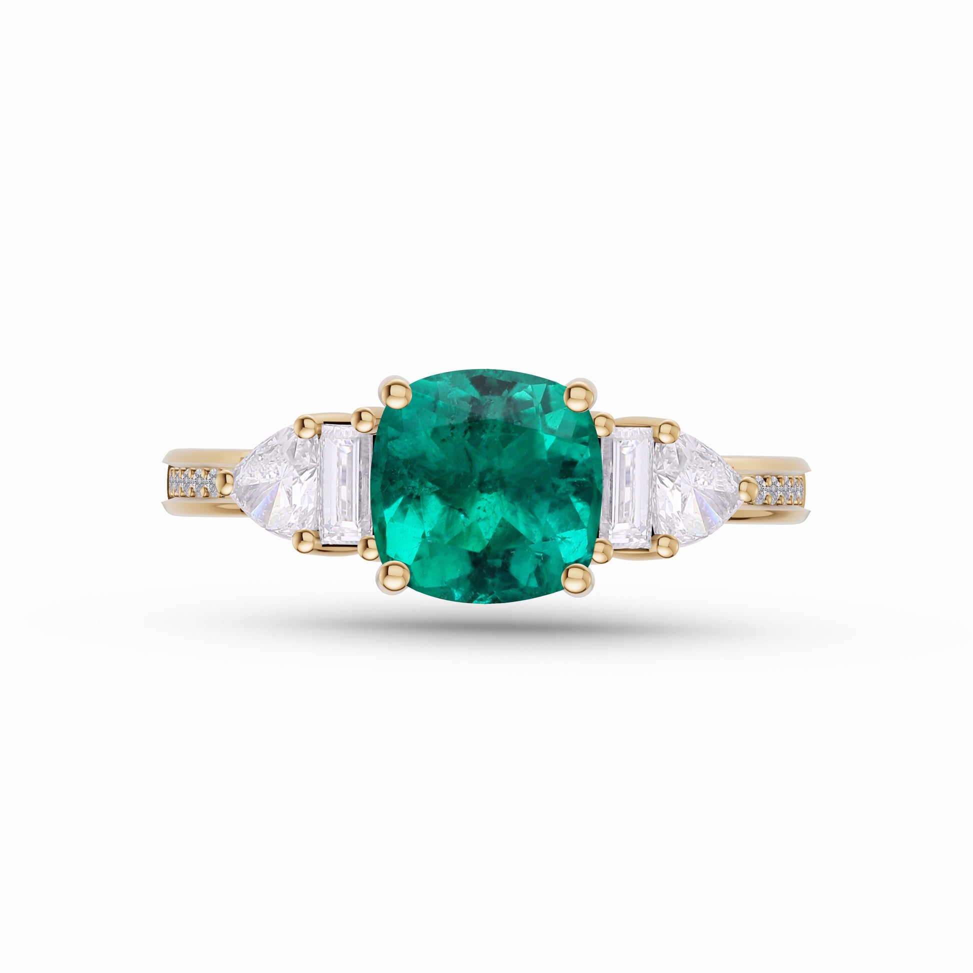 Classic Emerald Cushion & Diamond Ring In 14K Gold