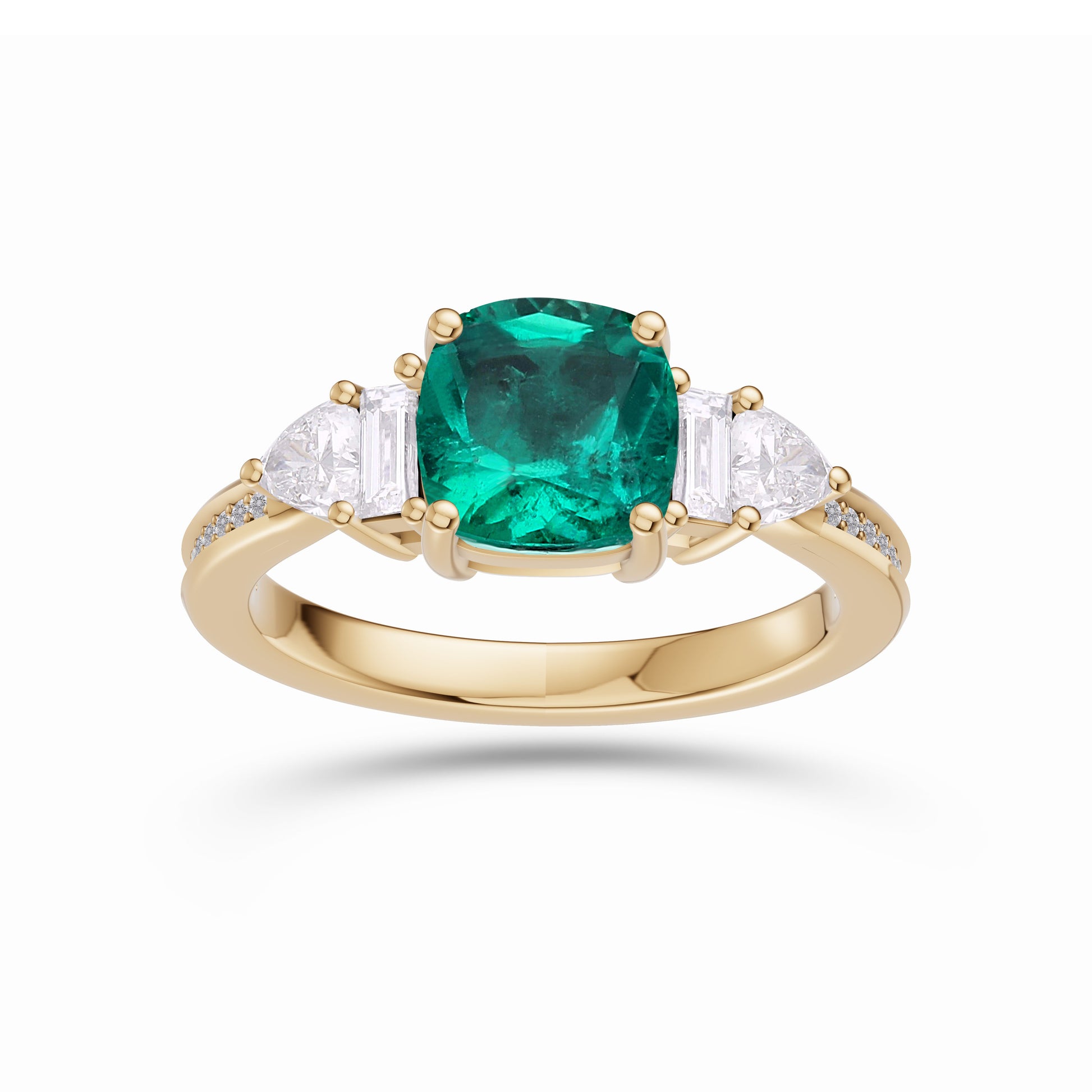 Classic Emerald Cushion & Diamond Ring In 14K Gold