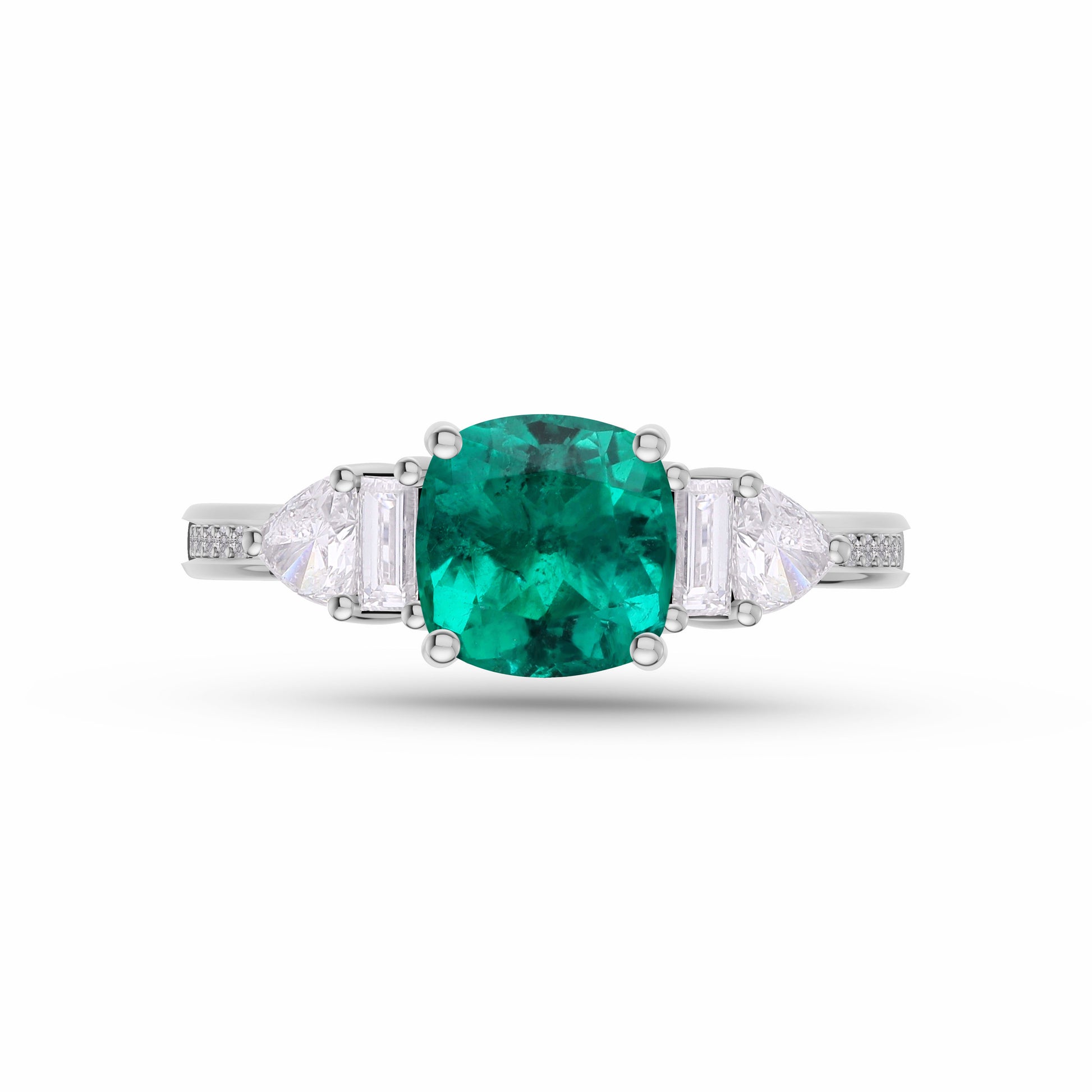 Classic Emerald Cushion & Diamond Ring In 14K Gold
