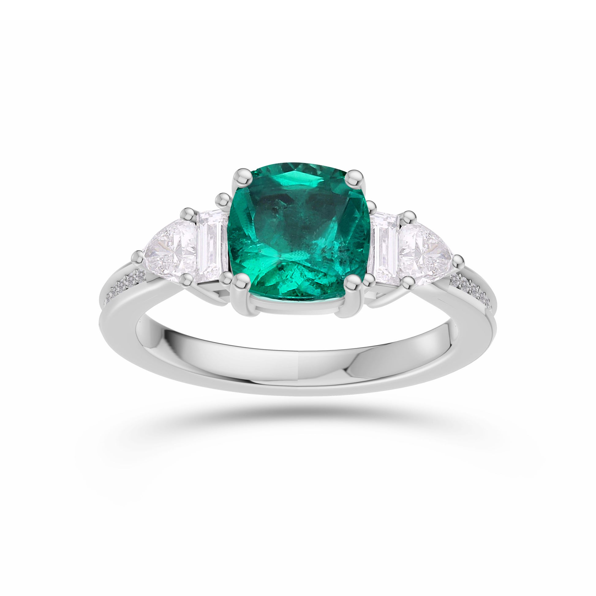 Classic Emerald Cushion & Diamond Ring In 14K Gold