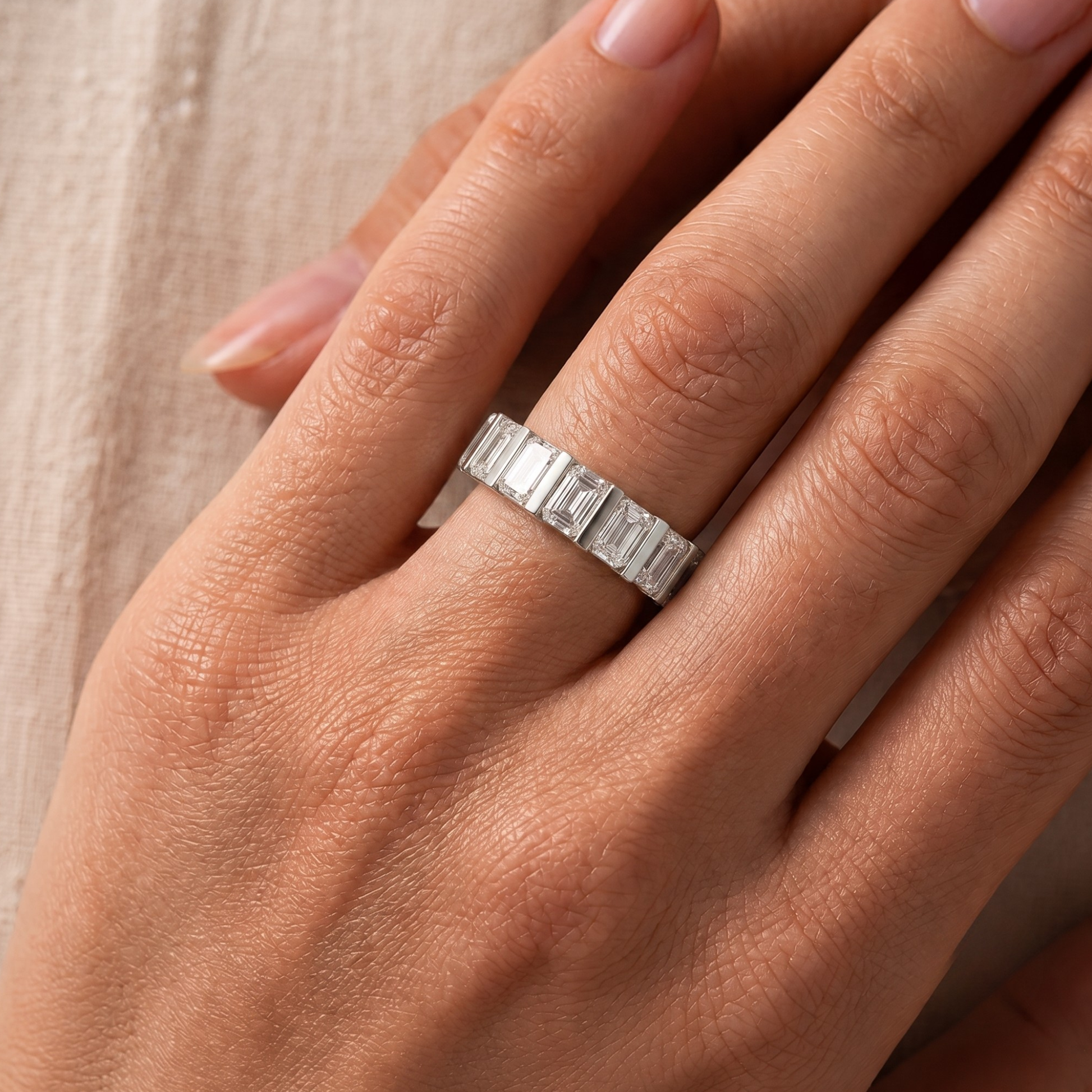 Emerald-Cut Diamond Half Eternity Band In 18K Gold