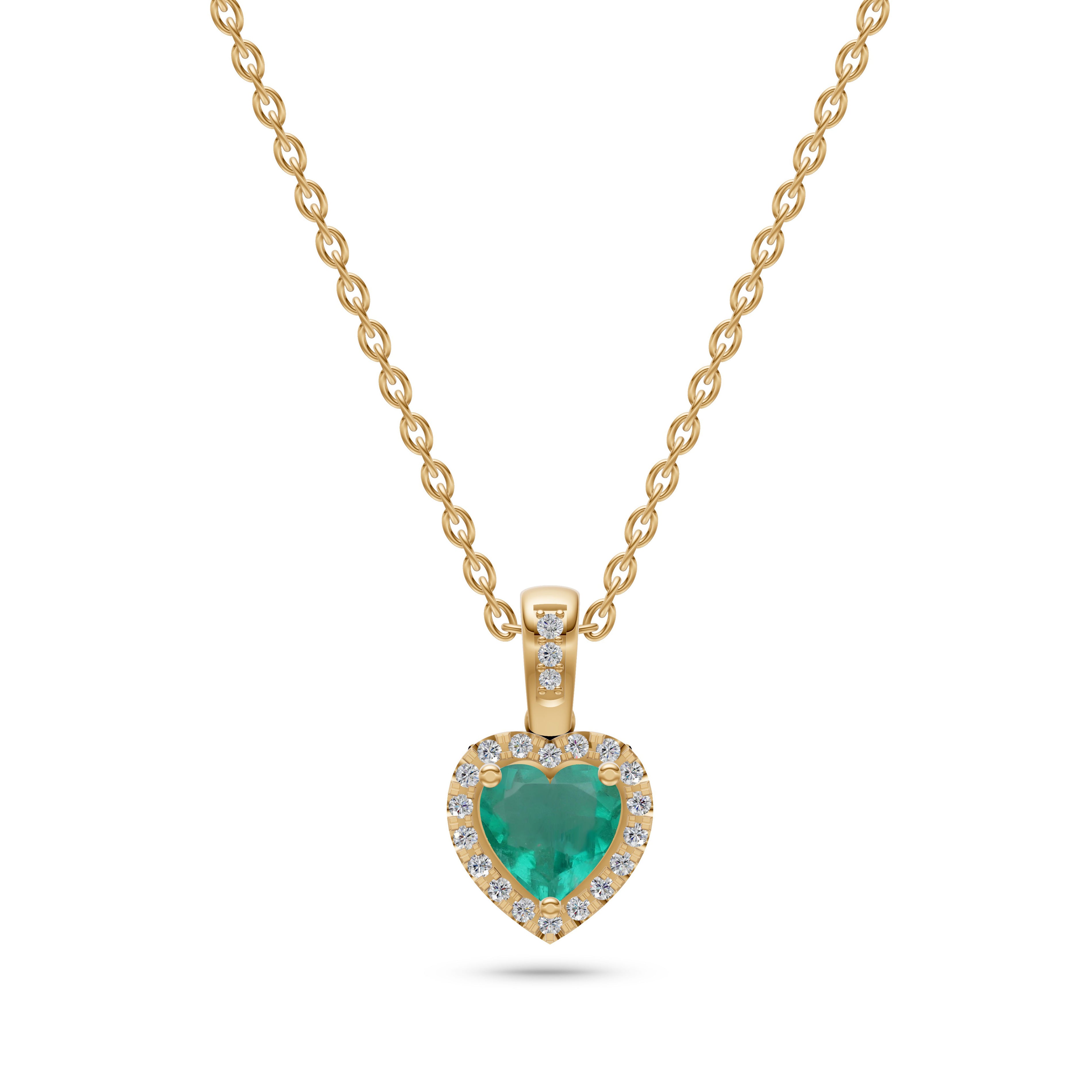 Emerald & Diamond Heart Pendant in 18K Gold