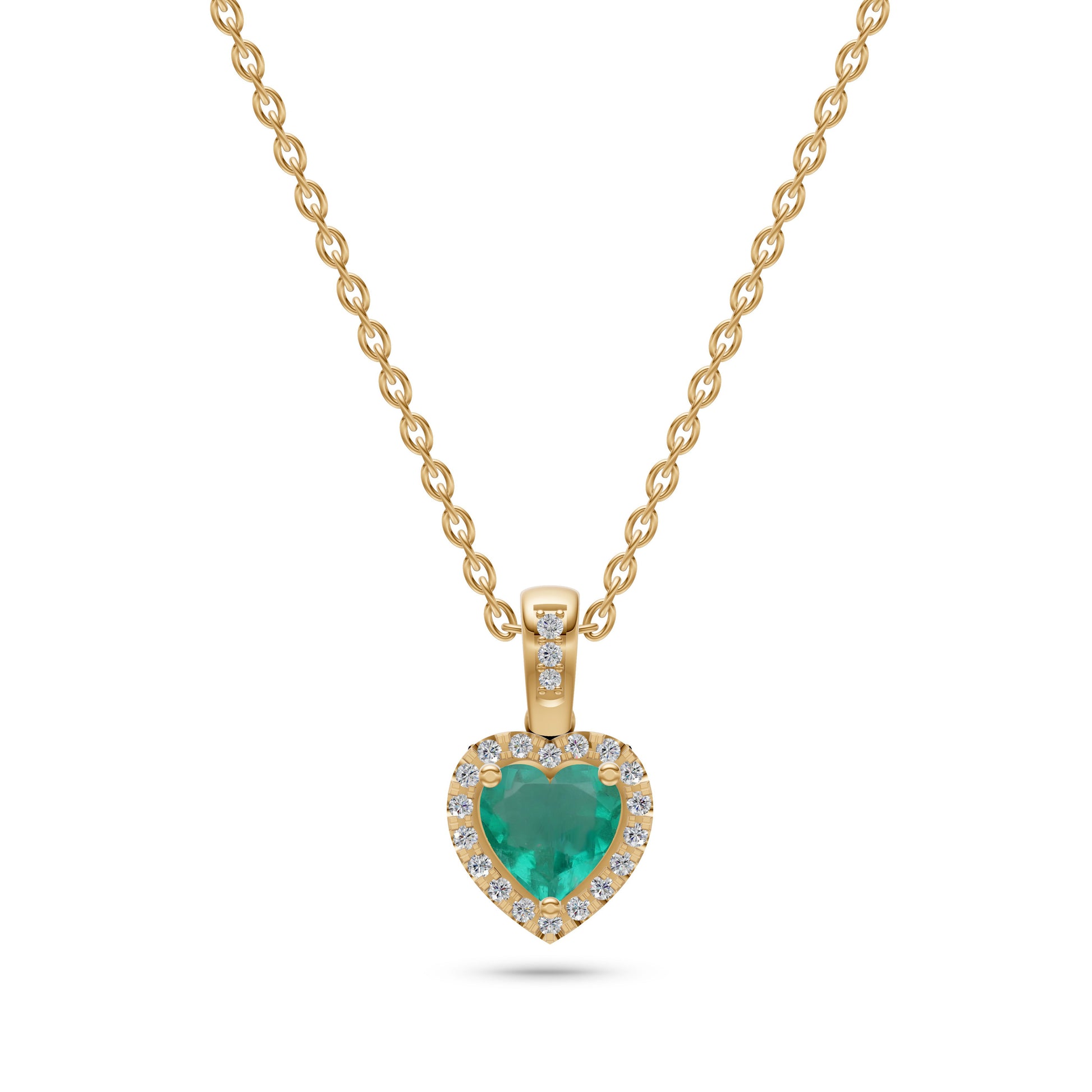 Emerald & Diamond Heart Pendant in 18K Gold