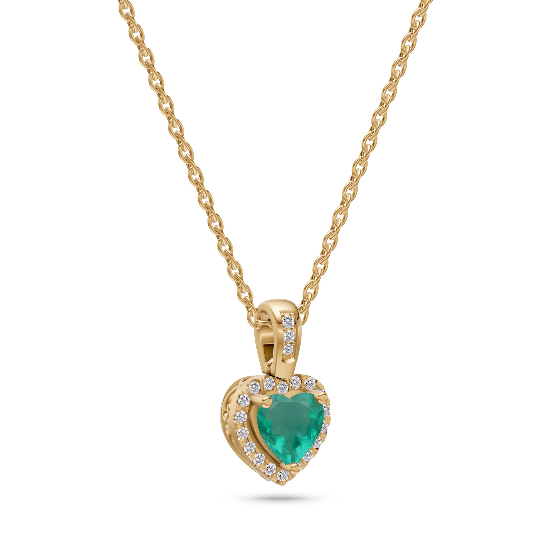 Emerald & Diamond Heart Pendant in 18K Gold
